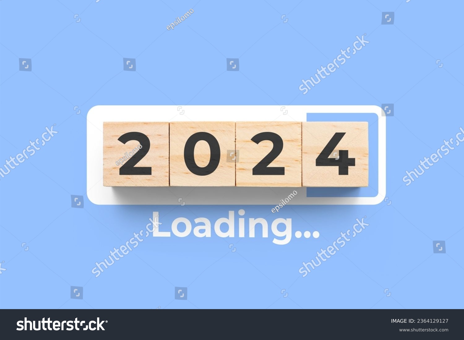 2024 wooden cubes on blue background with loading bar #2364129127