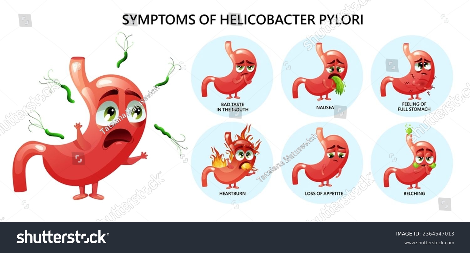 Helicobacter pylori symptoms nausea, bad taste - Royalty Free Stock ...