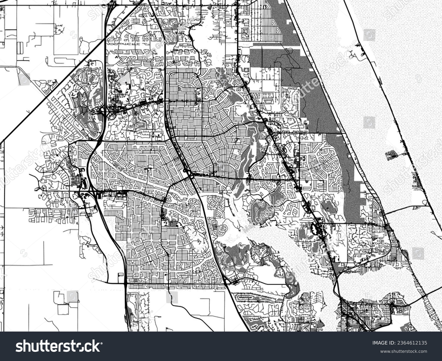 Greyscale vector city map of Port St. Lucie - Royalty Free Stock Vector ...