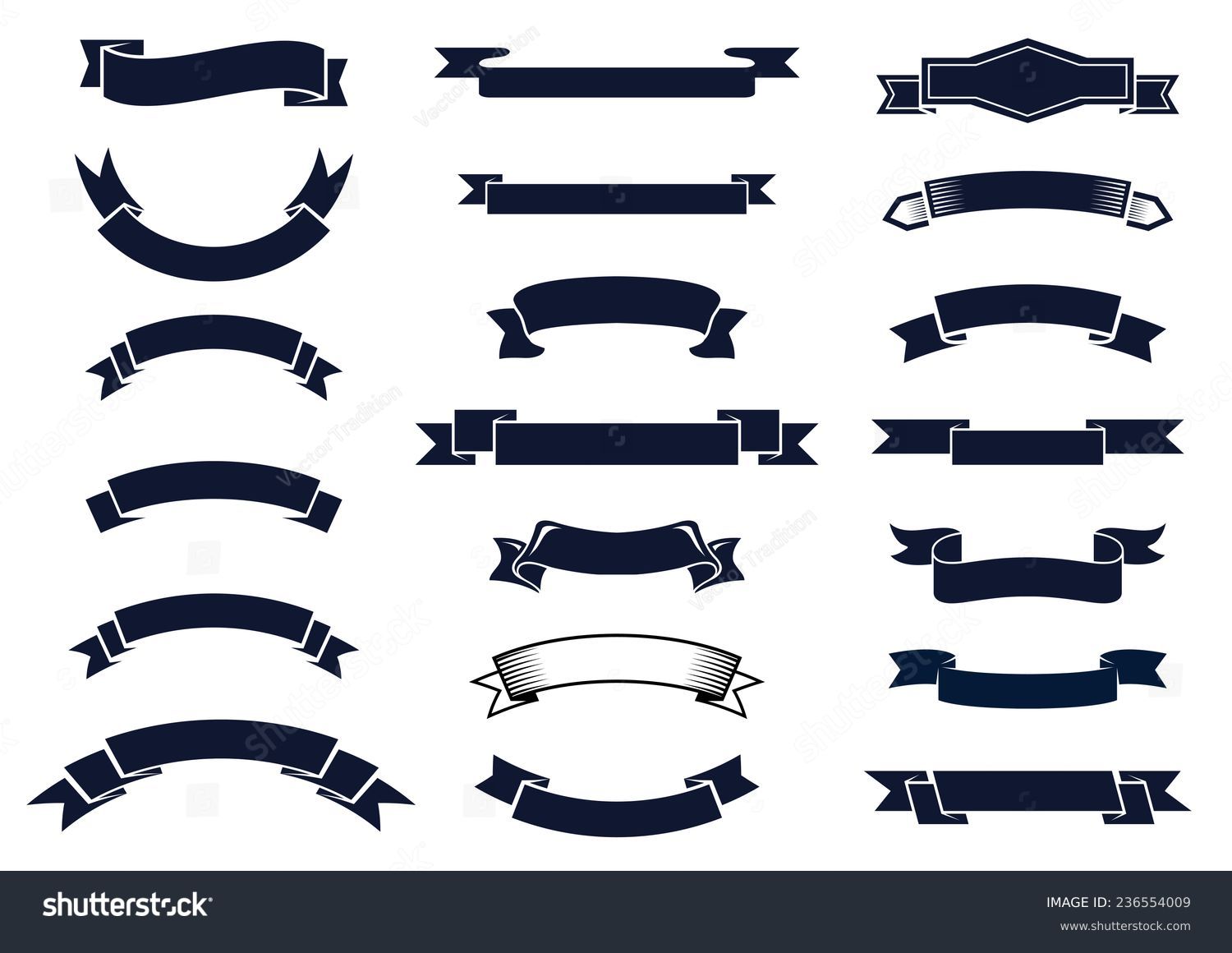 Large set of blank classic vintage ribbon banners for design elements, vector illustration #236554009