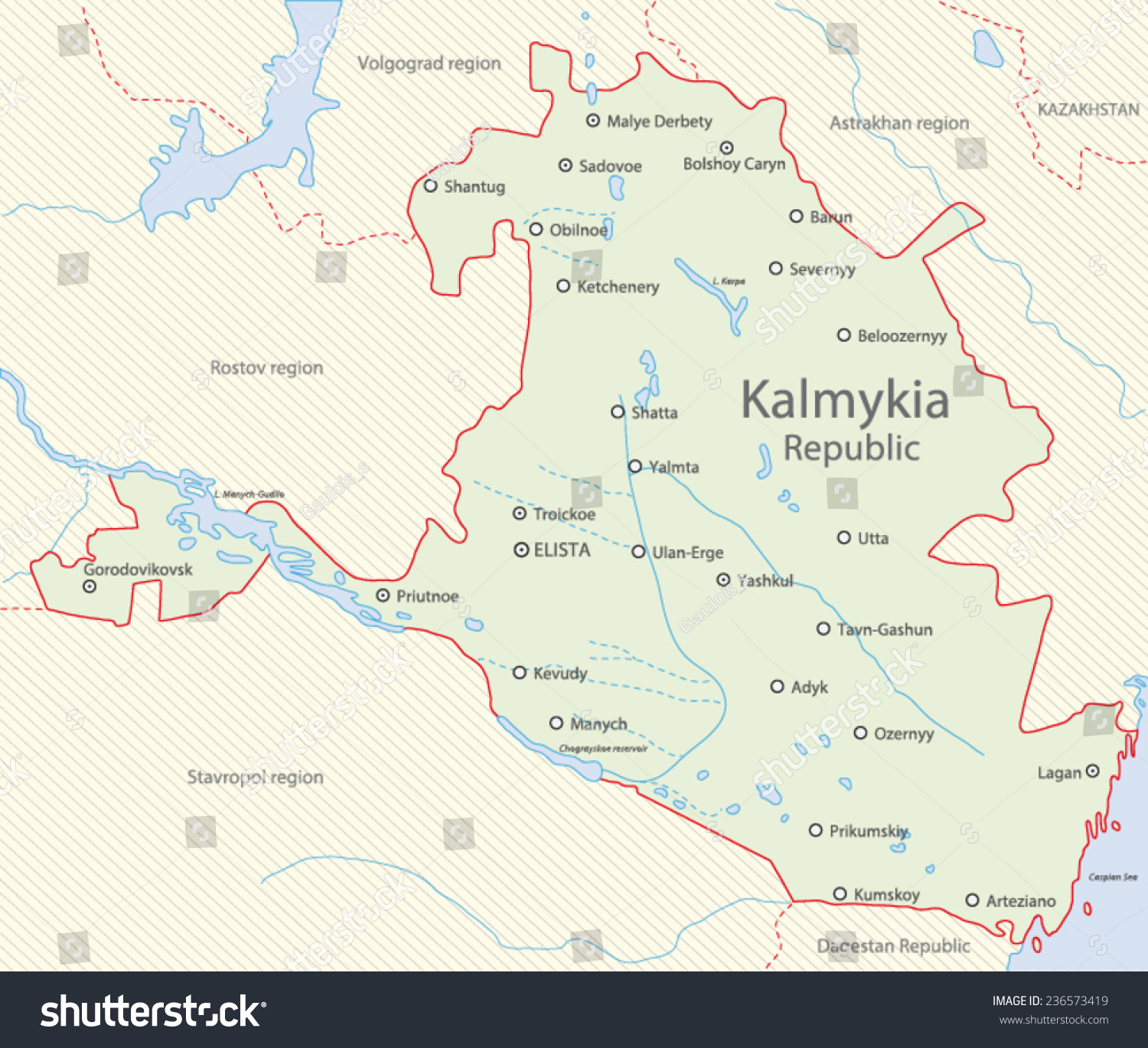 Detailed Map Of Kalmykia Republic Russia Royalty Free Stock Vector   Avopix 236573419 