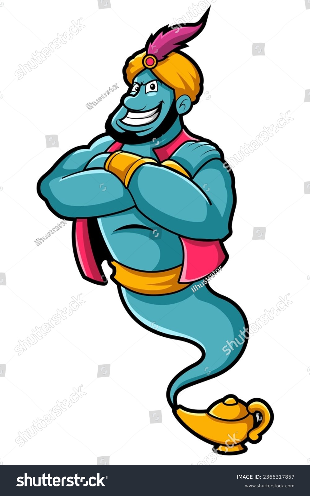 Cartoon Genie Coming Out Of A Magic Lamp Royalty Free Stock Vector