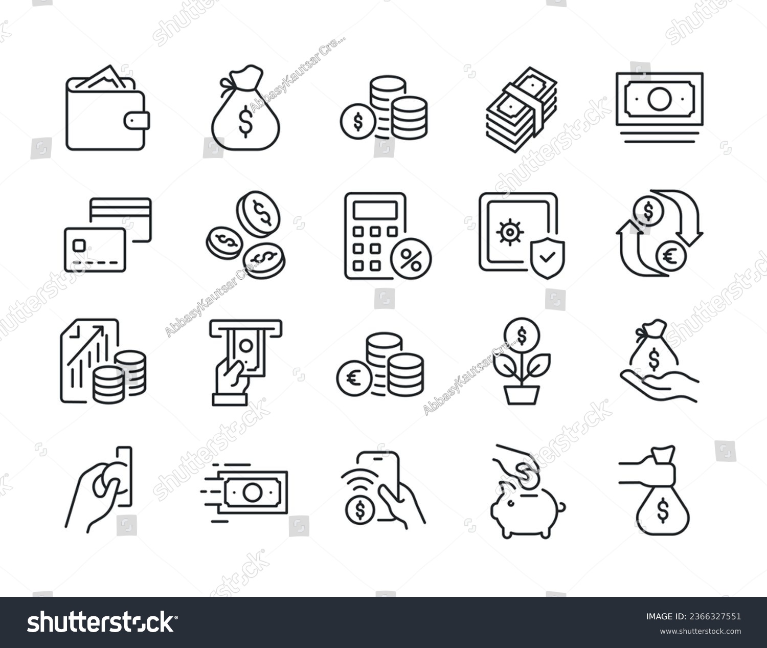 Money, finance thin line icons. For website marketing design, logo, app, template, ui, etc. Vector illustration. #2366327551