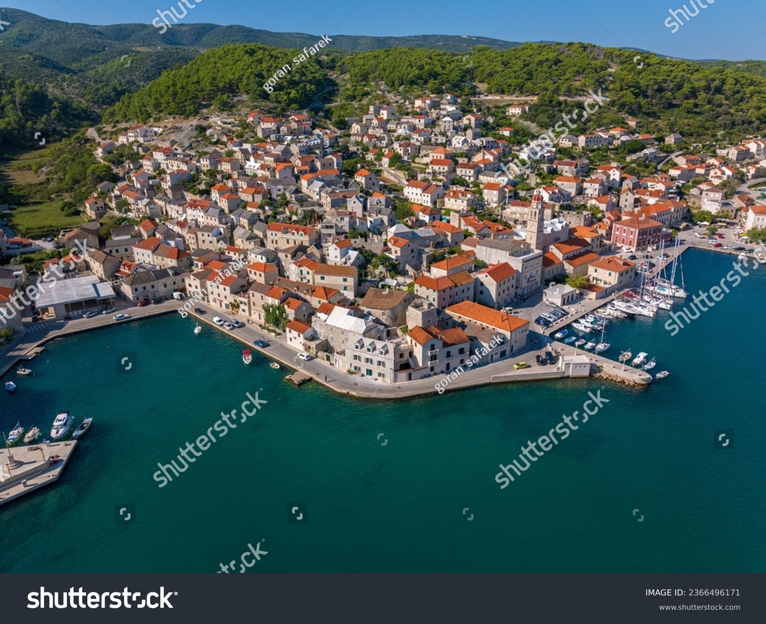 Aerial photo of Pucisca town on Brac Island, Croatia #2366496171