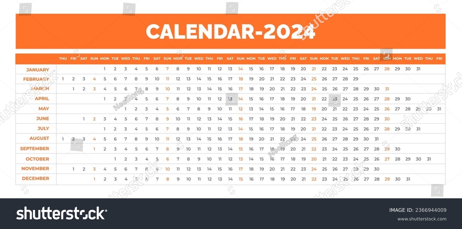 2024 linear calendar. Linear horizontal planner Royalty Free Stock