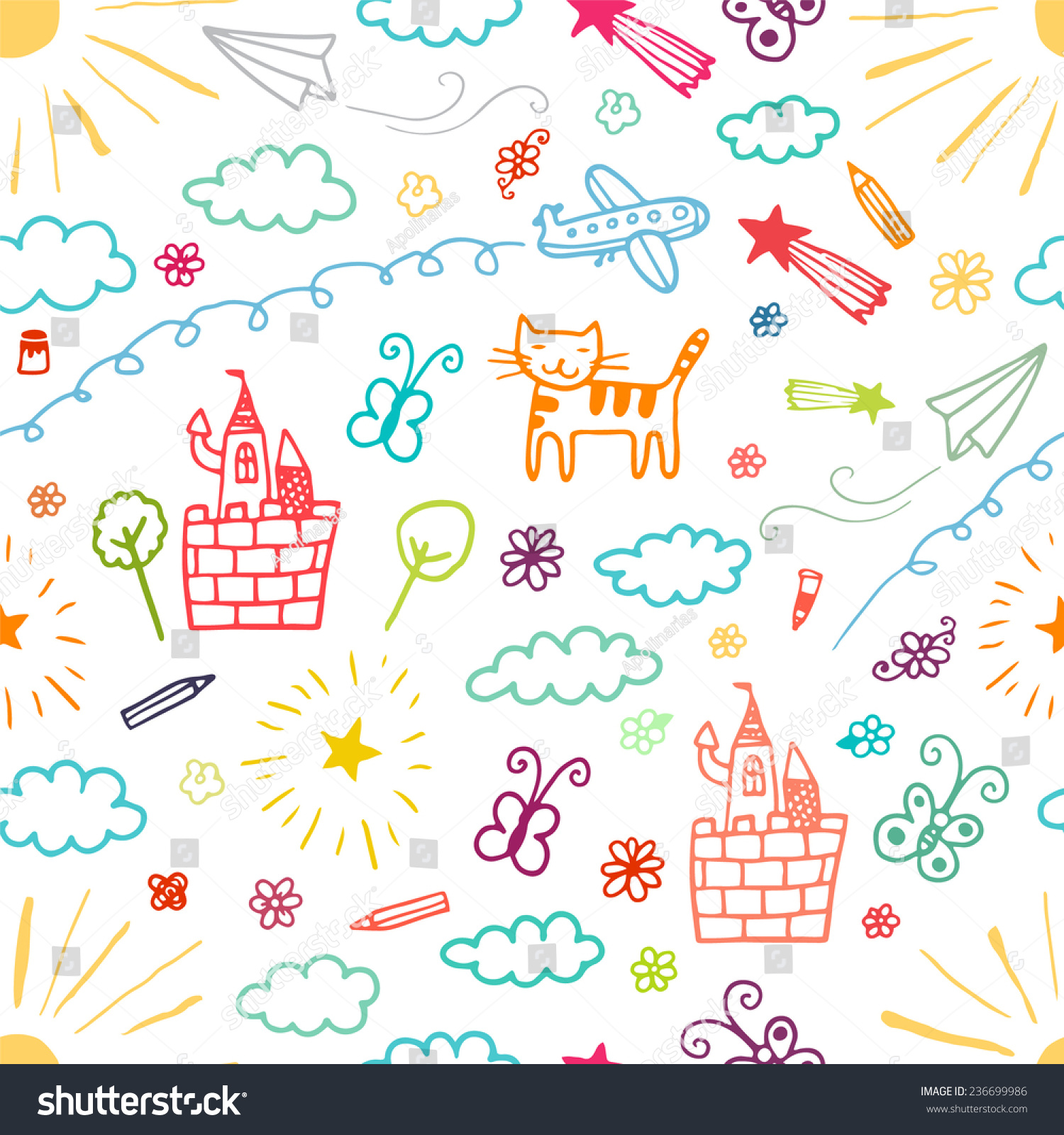Children drawings color seamless pattern. #236699986