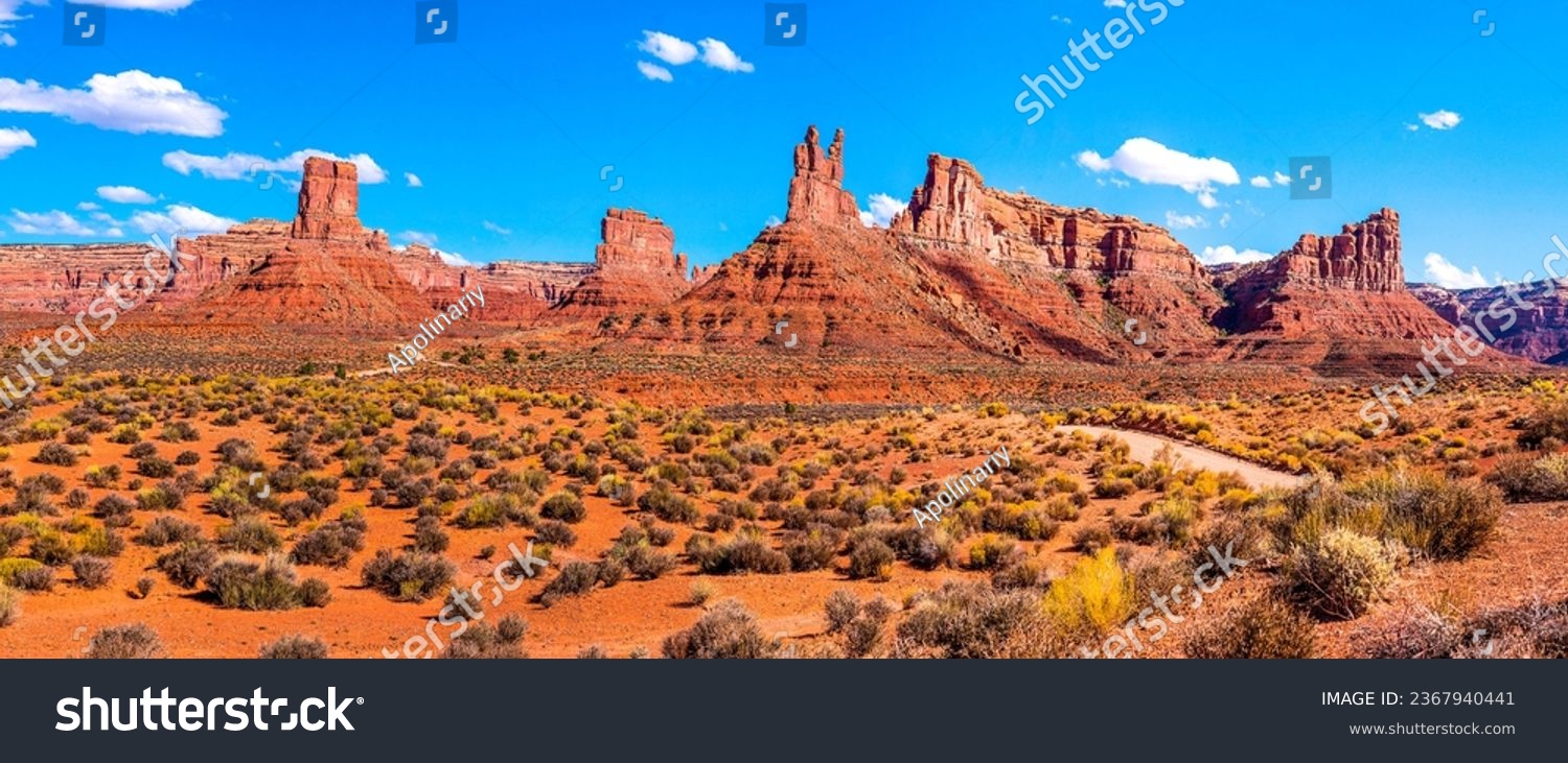 Red rock canyon in the desert. Panorama of red rock canyon desert. Canyon desert panorama. Desert in canyon #2367940441