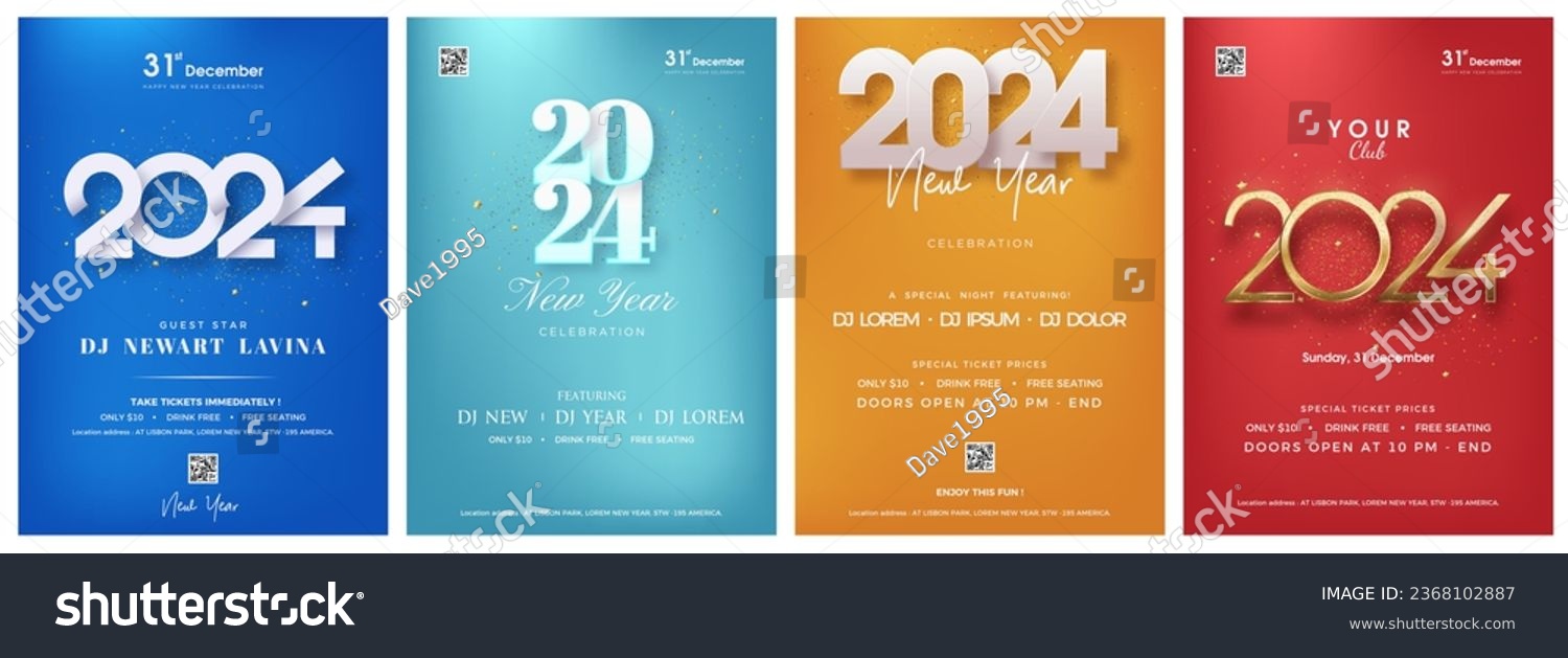 Collection of happy new year 2024 posters. Party Royalty Free Stock