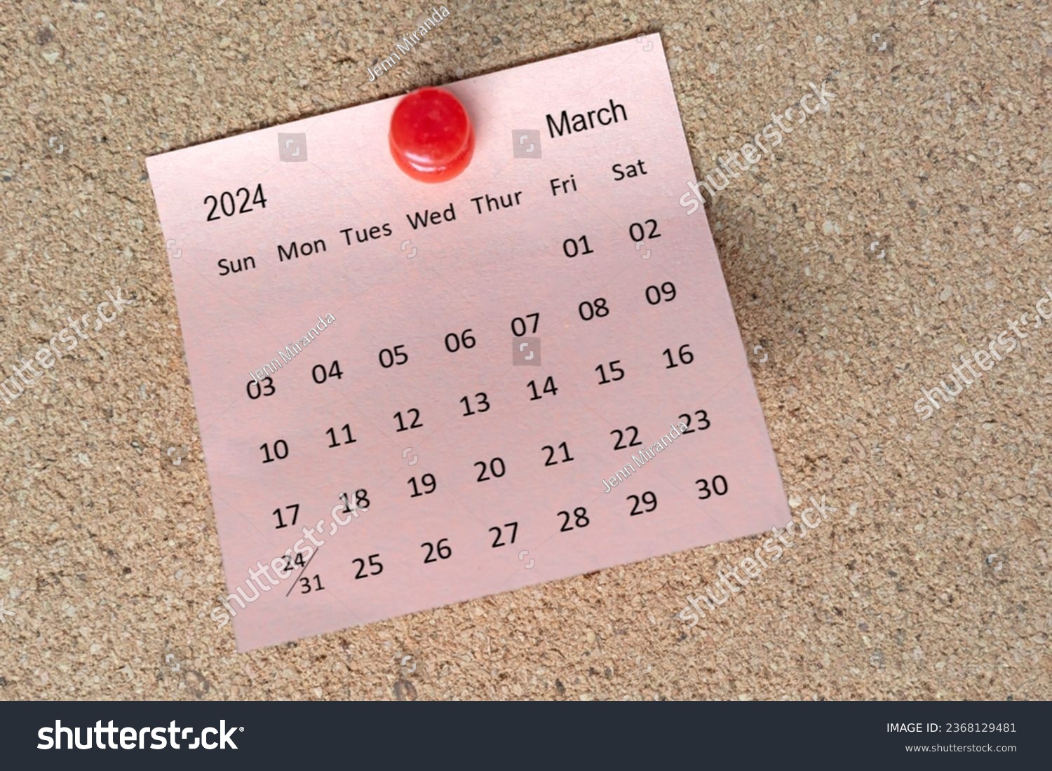 March 2024 calendar on sticky note. Reminder and 2024 new year concept #2368129481