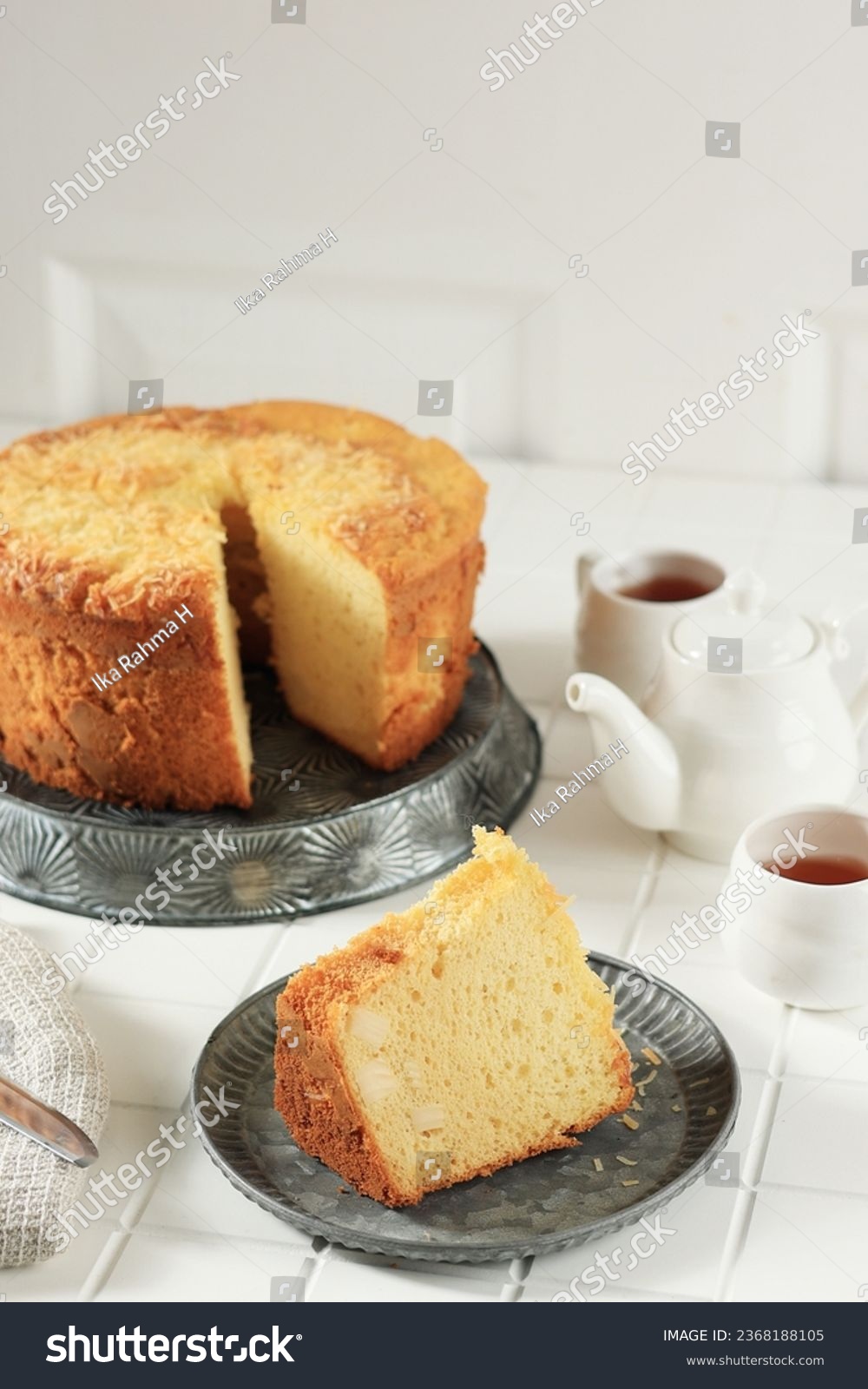 Soft and Fluffy Cheese Chiffon Cake on White Table  #2368188105