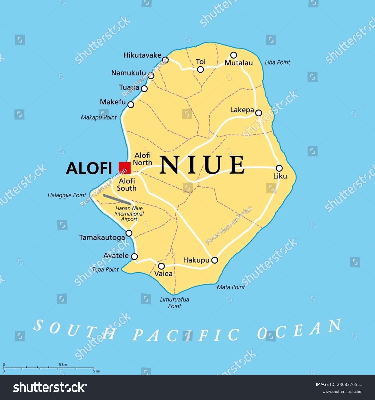 Niue, political map. Self governing island state - Royalty Free Stock ...