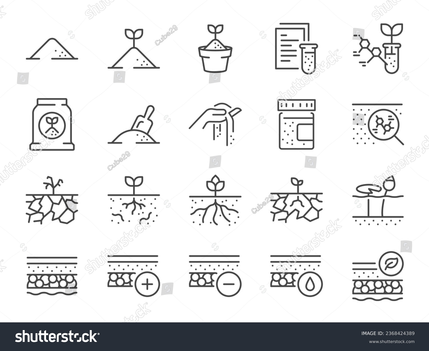 Soil icon set. It included dirt, land, soil, ground, clay, and more icons. Editable Vector Stroke. #2368424389