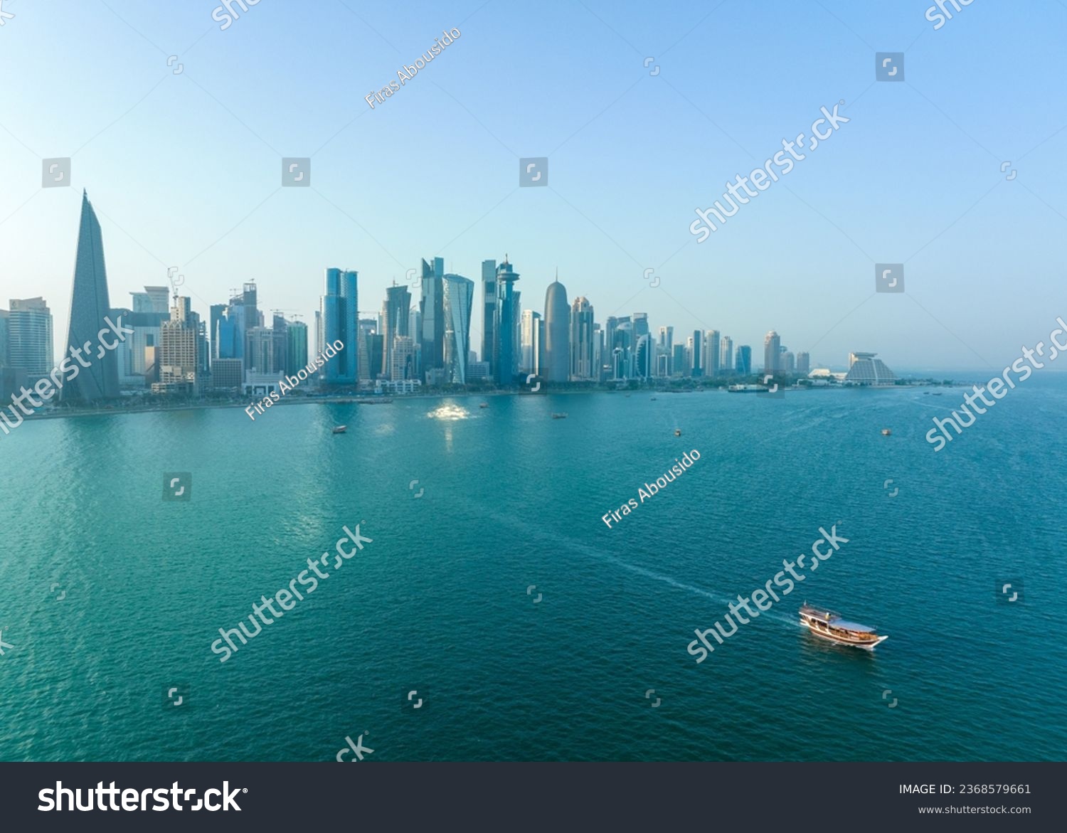 Drone View on skyscrapers in Doha downtown, Qatar, Persian Gulf, Arabian Peninsula. #2368579661