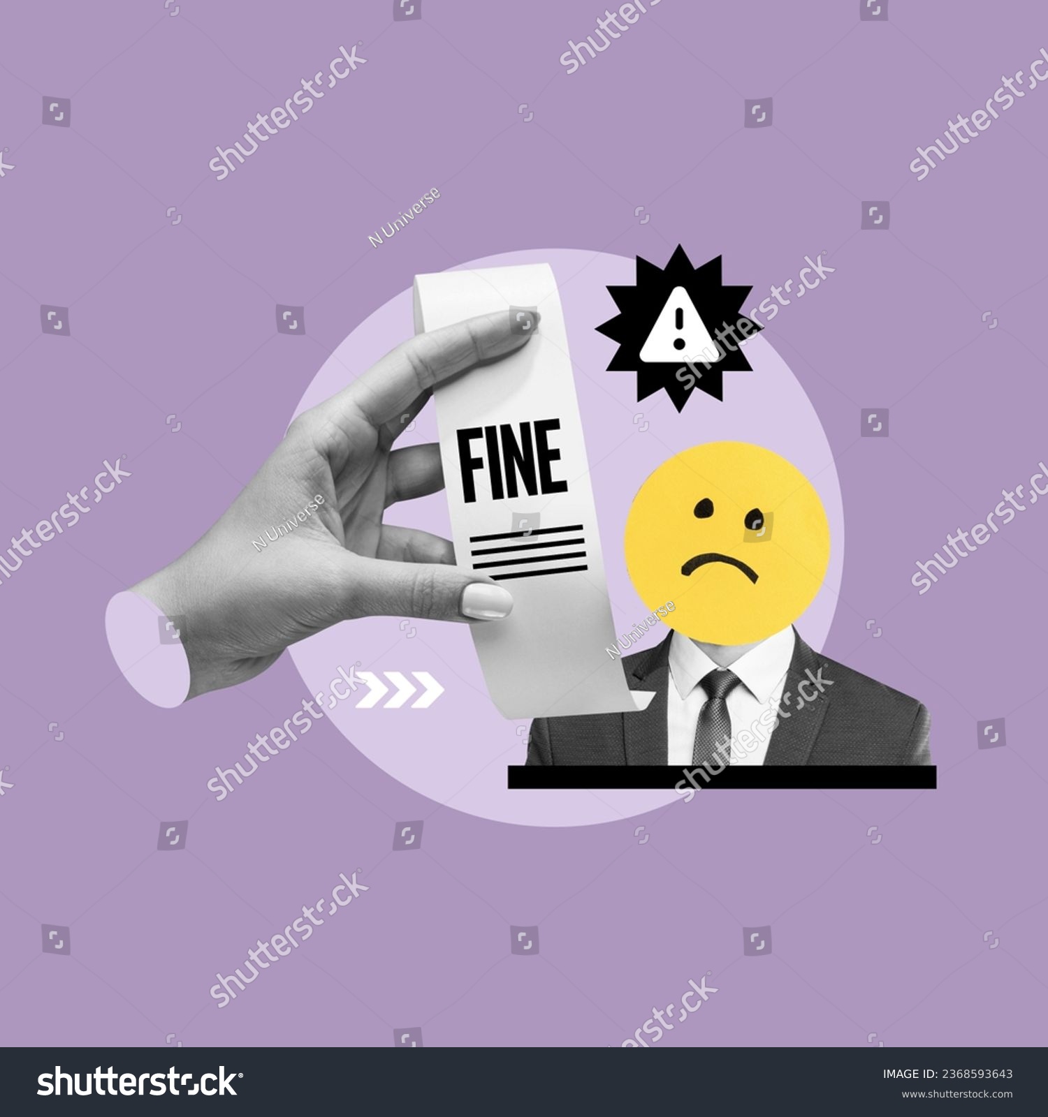 businessman receives fine, fine alert, company receives fine, businessman sad about fine, businessman worried, not paid on time, problems in the company's finances #2368593643