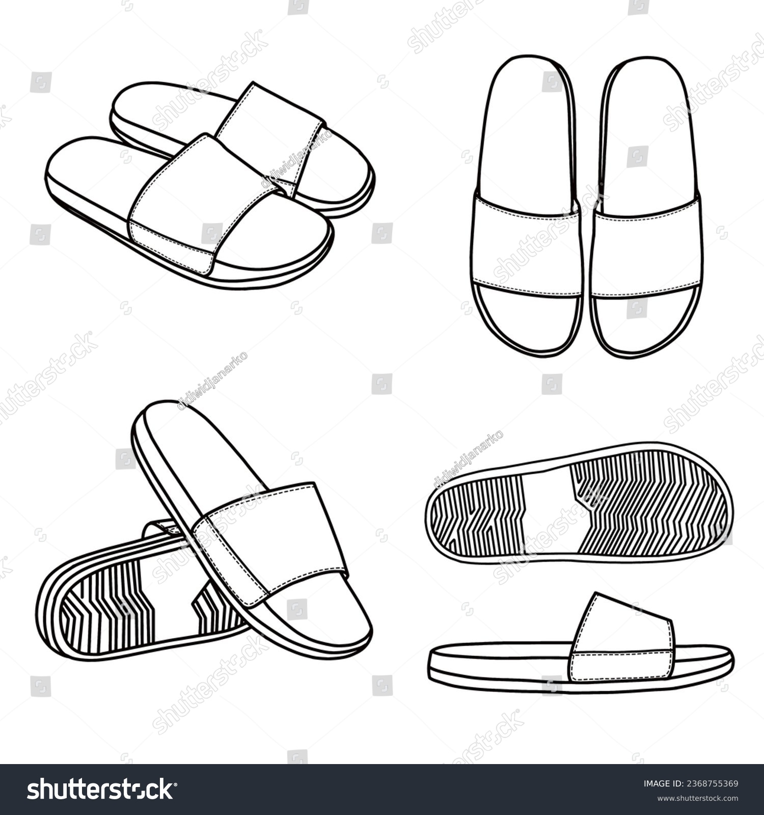 Technical sketch drawing of Slippers line art, - Royalty Free Stock ...