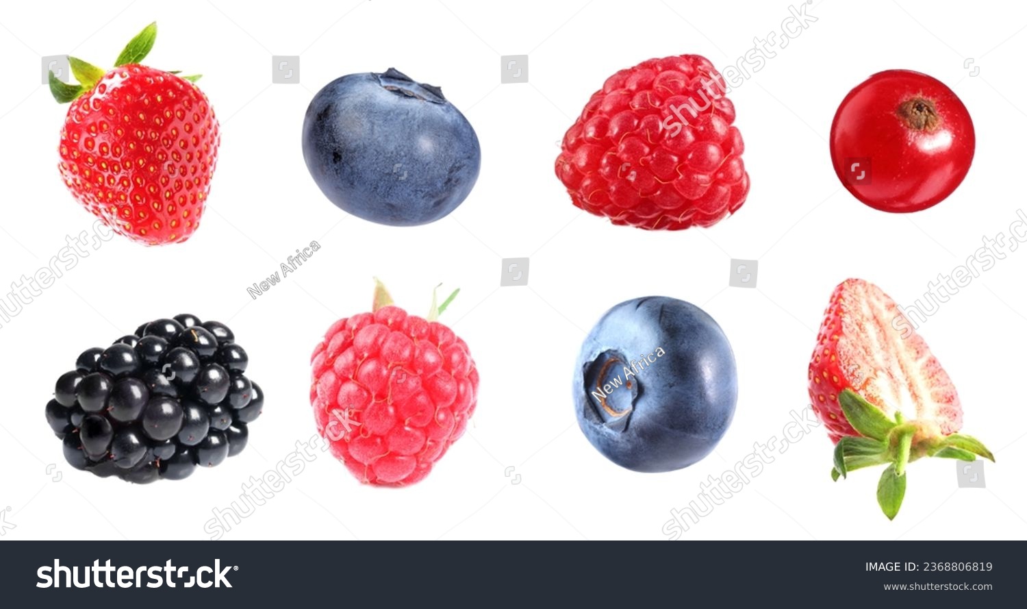 Fresh blueberries and other berries isolated on white, set #2368806819