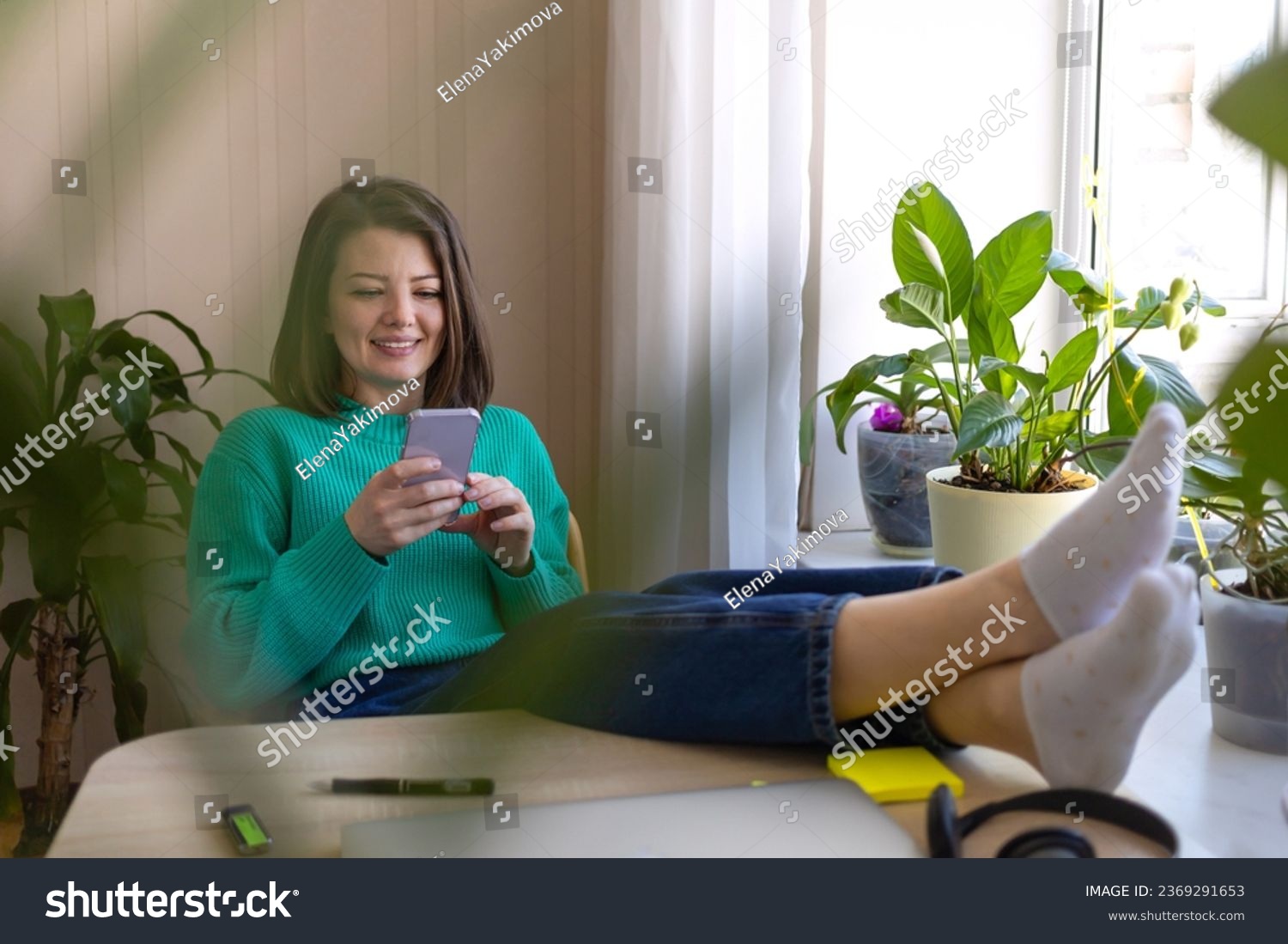 Happy young woman rejoicing over victoring on internet, completing project, done or new job, success, winning online lottery, finishing mortgage. Female millennial glad at computer in home office  #2369291653