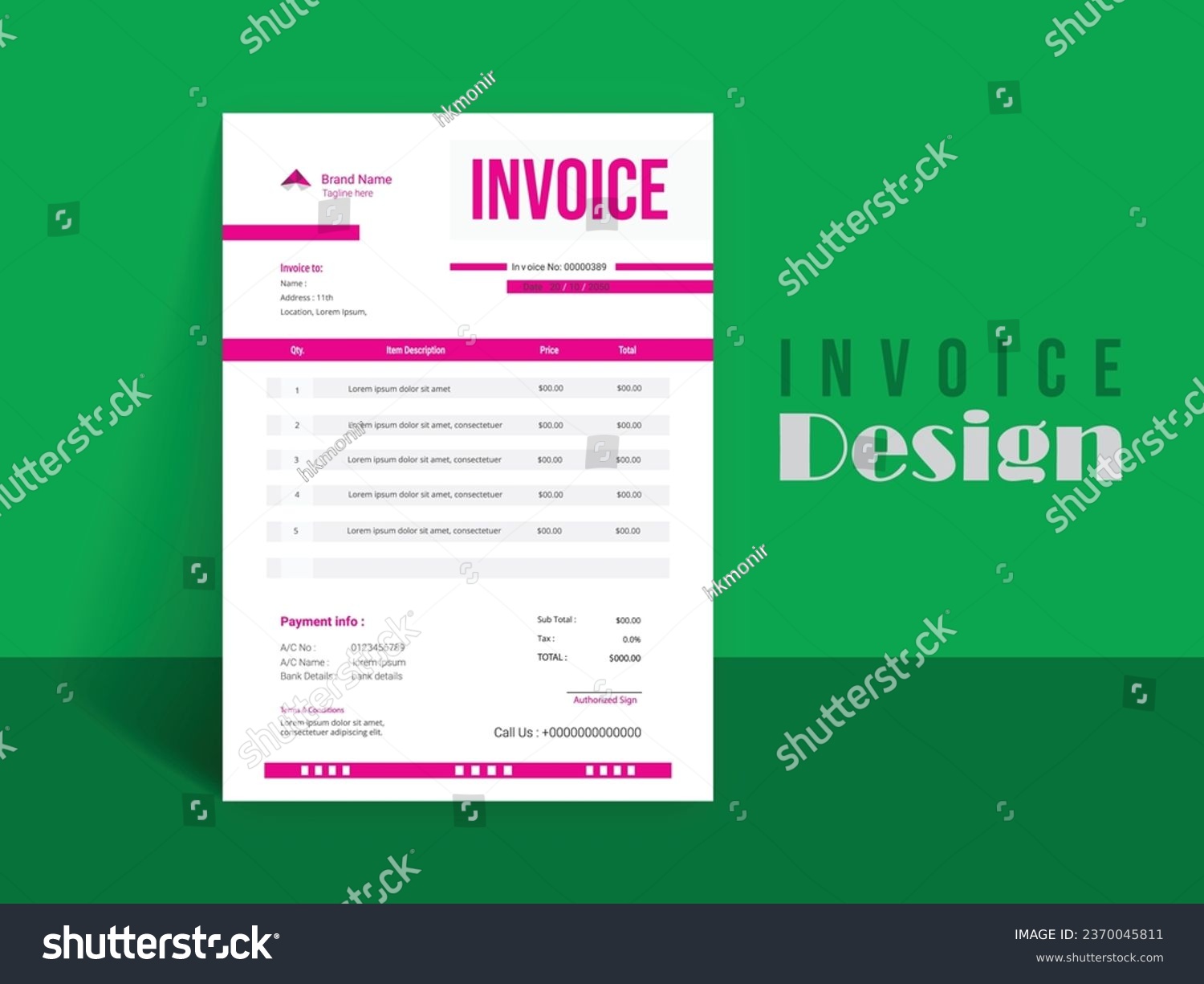 Invoice Design. Business invoice form template. Invoicing quotes, money bills or pricelist and payment agreement design templates. Tax form, 
bill graphic or payment receipt. #2370045811