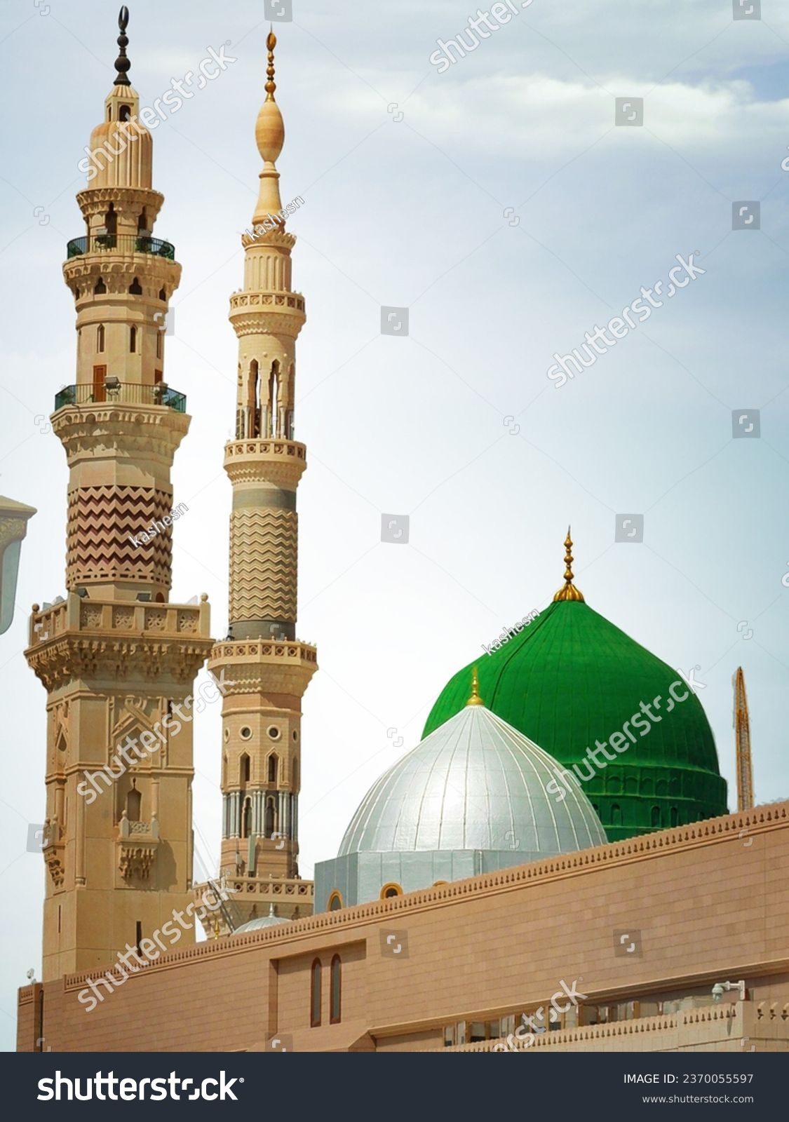 The famous green  domes of the Prophet's Mosque. Masjid an-Nabawi. The mosque was founded by Prophet Muhammad. #2370055597