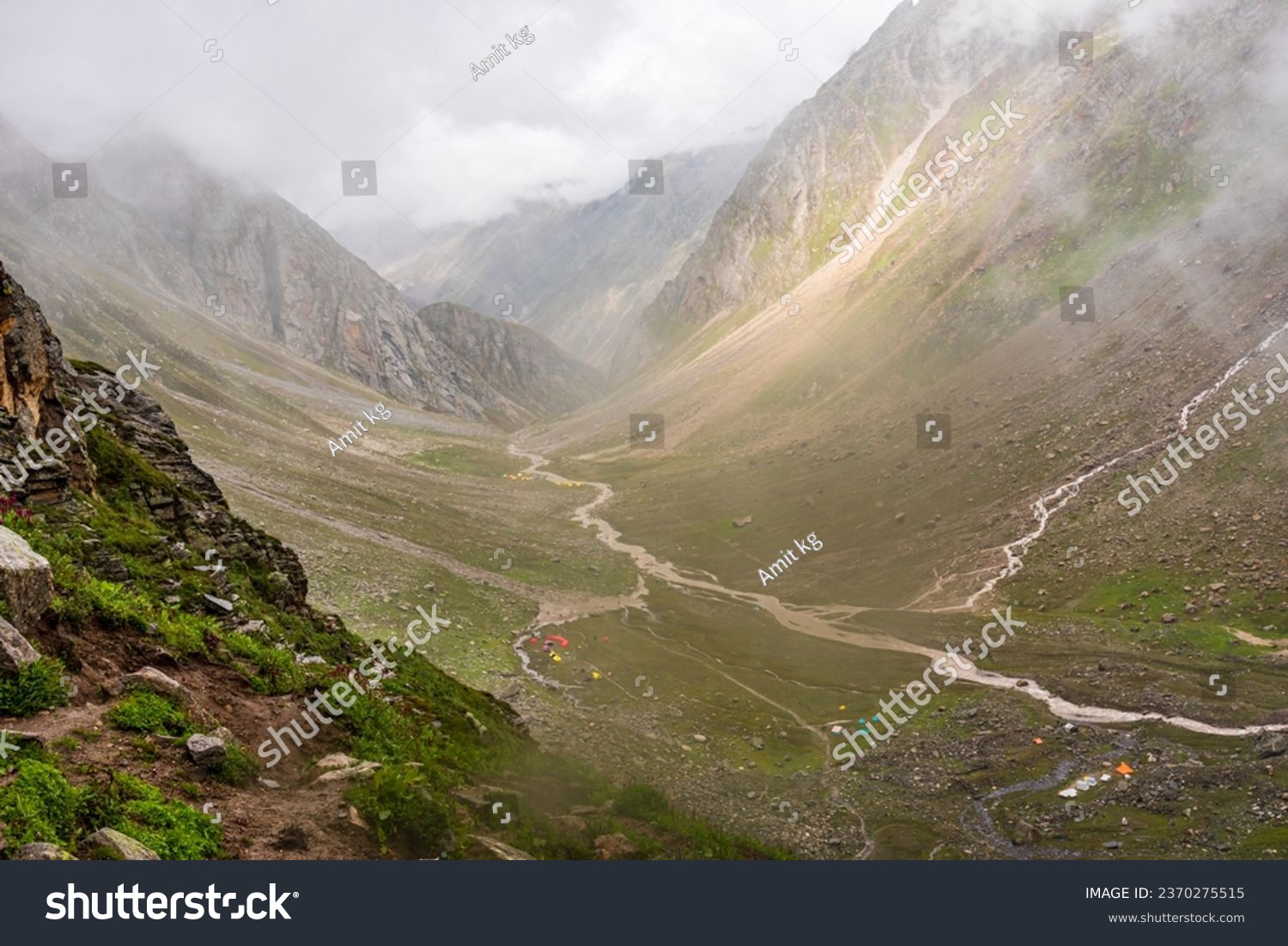 View enroute to Hampta pass hiking trail near 'shea goru' camp site in lahaul spiti near Manali, Himachal Pradesh, India. #2370275515