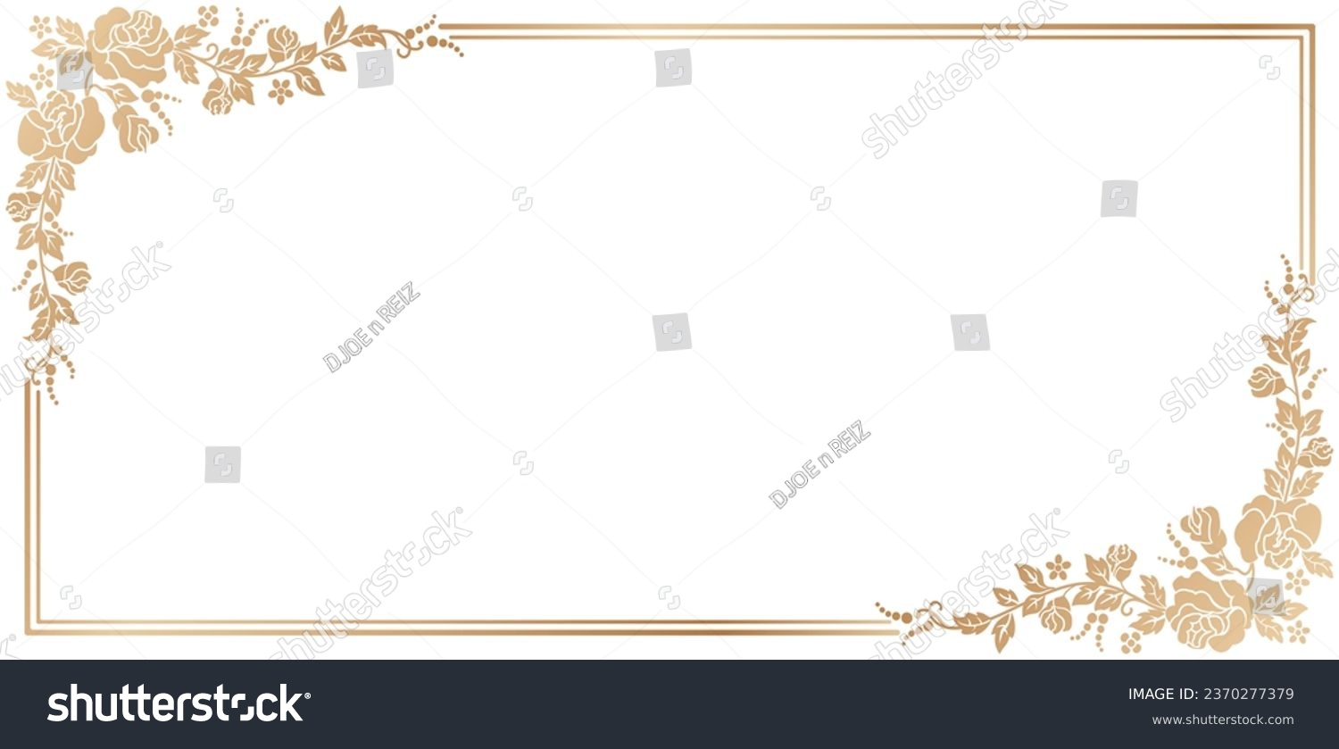 vector illustration of rose flower corner frames with golden colors isolated white backgrounds for certificate of completion template, Presentations, User interface ads, Layouts, collages, scene desks #2370277379