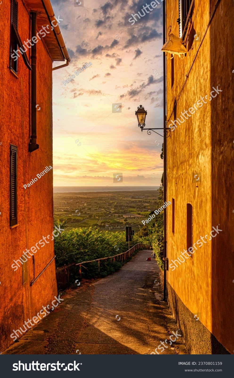 Panoramic view of the surrounding countryside from the town of Castagneto Carducci Livorno Tuscany Italy #2370801159