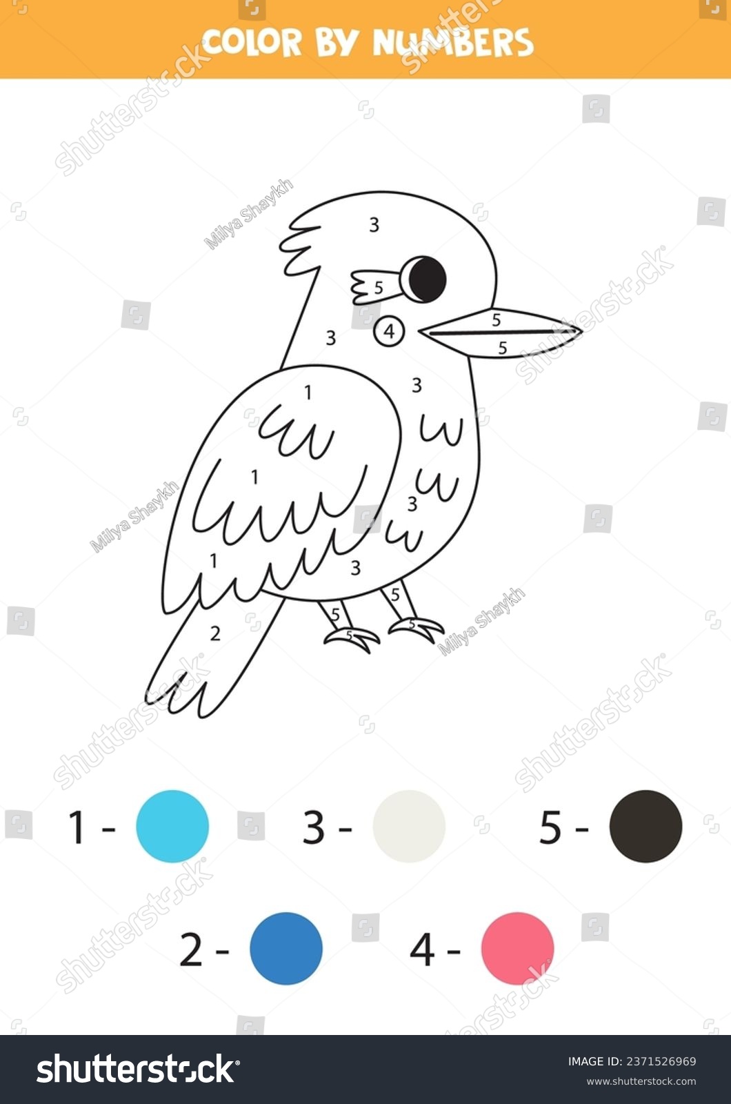 Color cute kookaburra by numbers. Coloring page - Royalty Free Stock ...