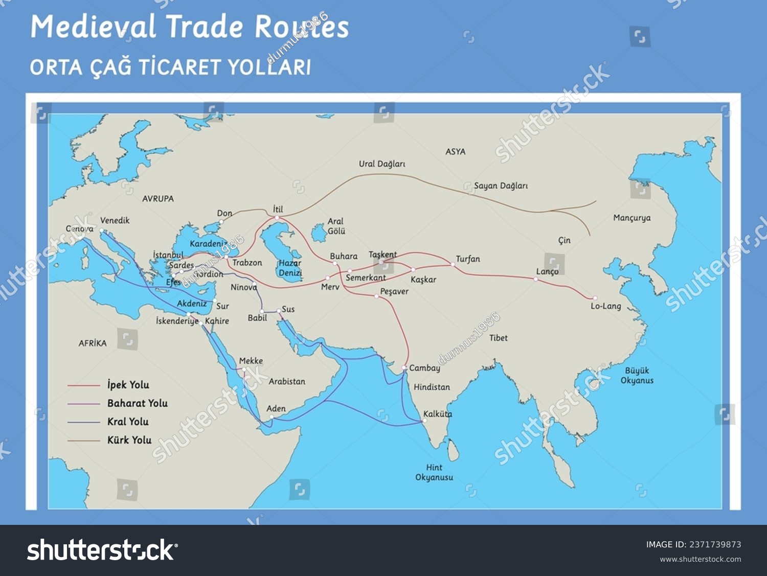 medieval trade routes map vector - Royalty Free Stock Vector 2371739873 ...