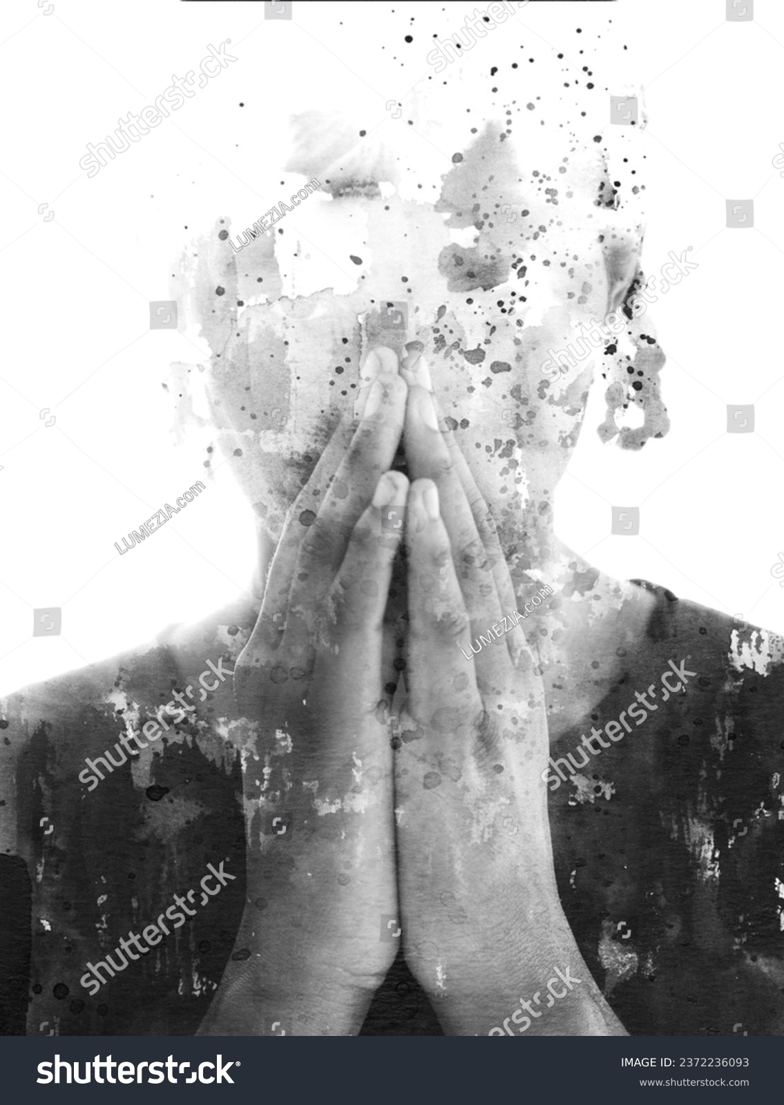 A conceptual paintography portrait disappearing into white background #2372236093