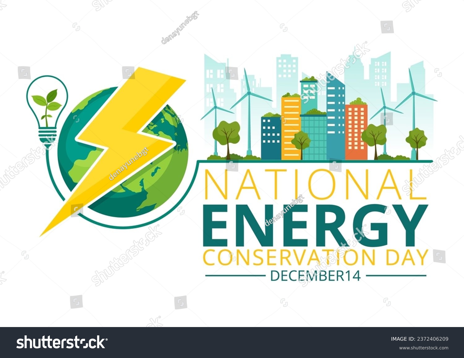 National Energy Conservation Day Vector Illustration on 14 December for Save the Planet and Green Eco Friendly with Lamp and Earth Background Design #2372406209