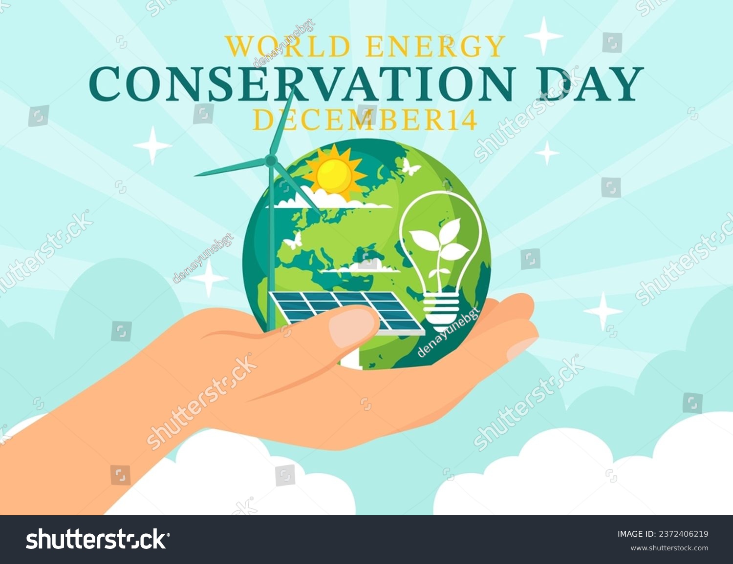 National Energy Conservation Day Vector Illustration on 14 December for Save the Planet and Green Eco Friendly with Lamp and Earth Background Design #2372406219