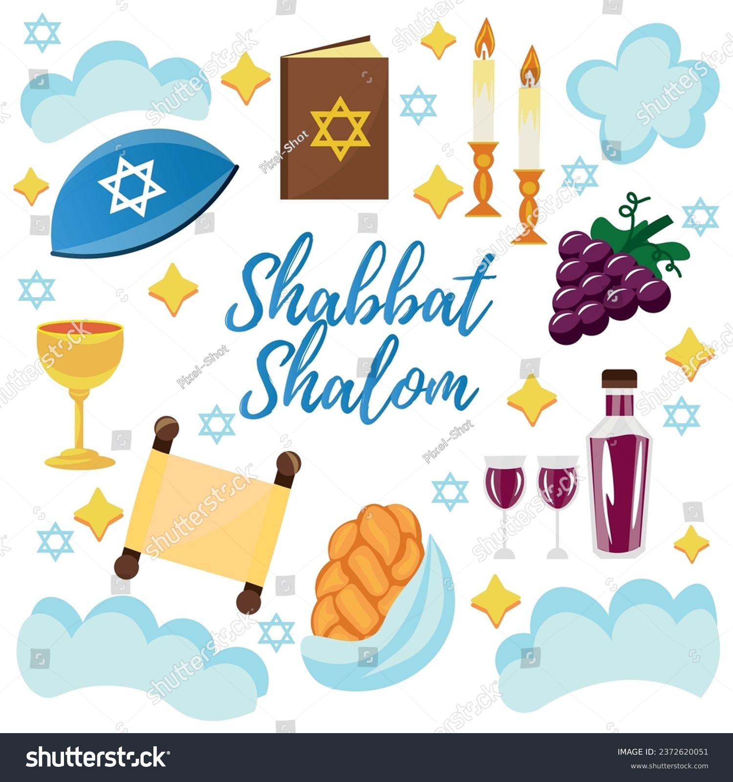 Banner for Shabbat Shalom with symbols on white - Royalty Free Stock ...