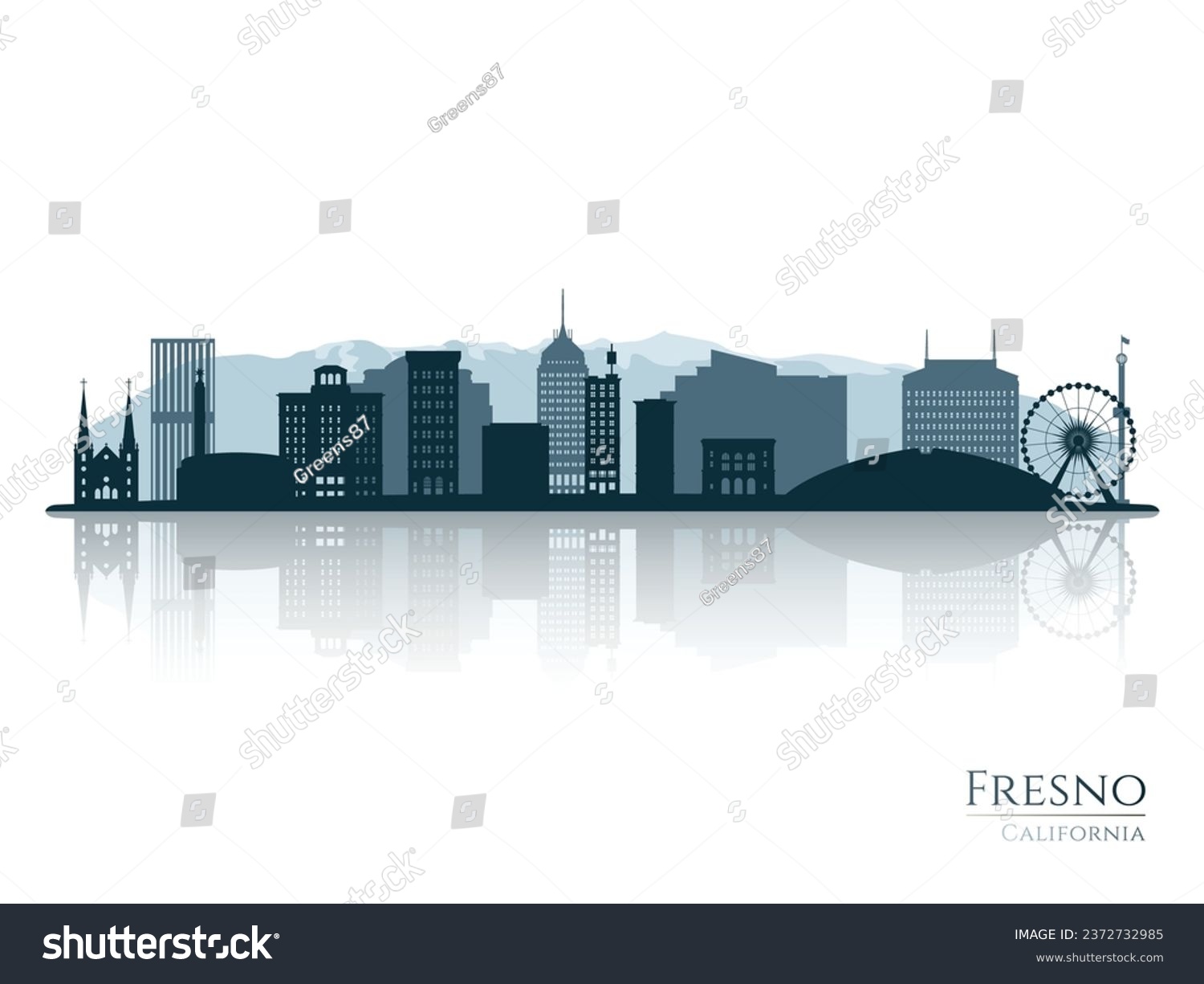 Fresno skyline silhouette with reflection. - Royalty Free Stock Vector ...