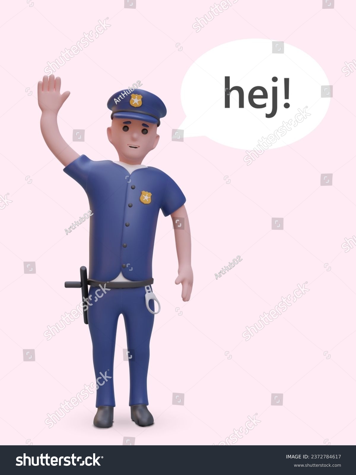 3D police officer waving and greeting. Dialogue - Royalty Free Stock ...