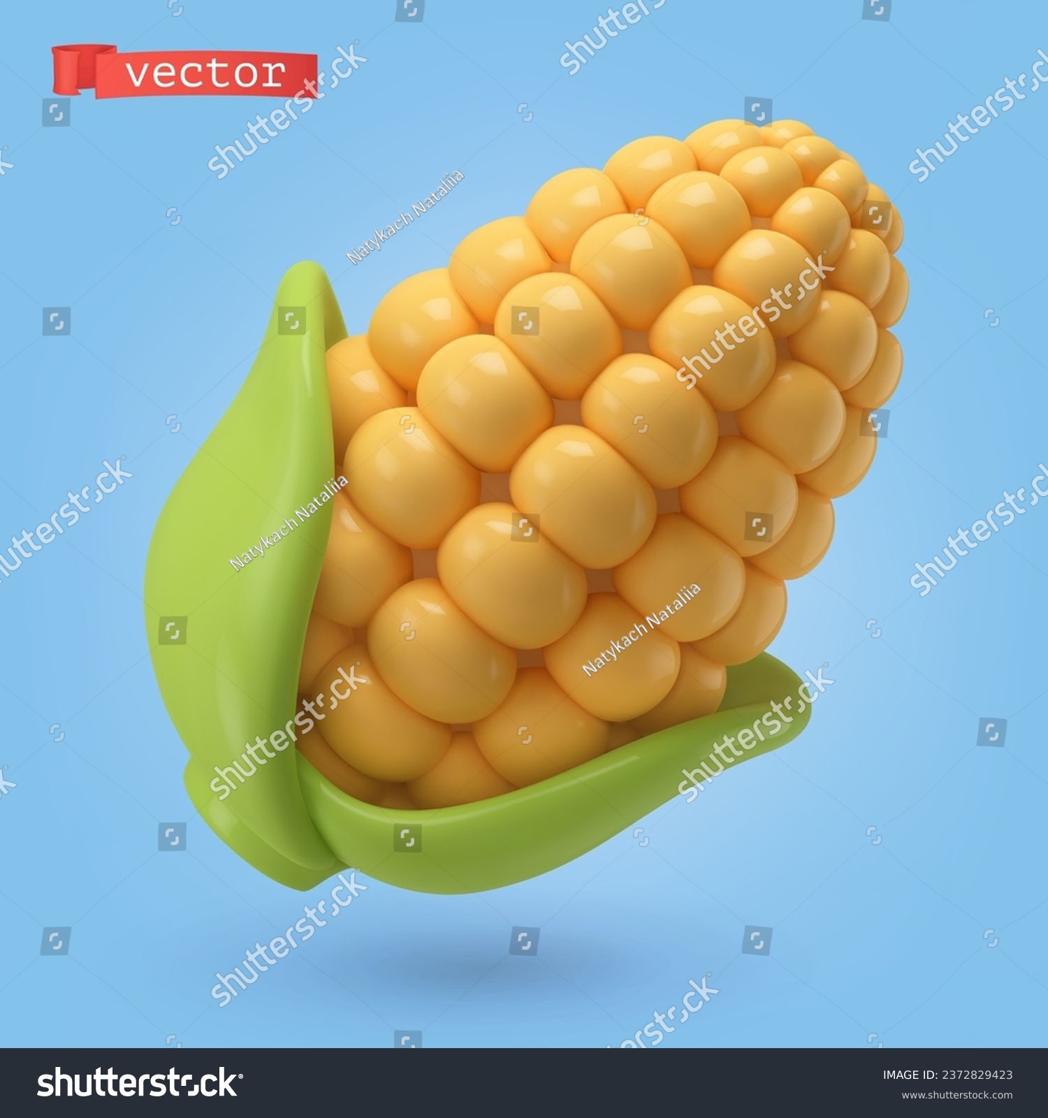 Corn vegetable, 3d cartoon vector icon #2372829423