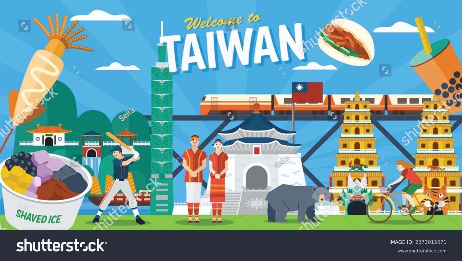 Illustration Of Taiwan Travel Banner With People Royalty Free Stock   Avopix 2373015071 