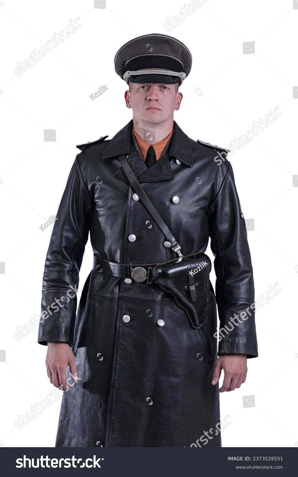 Male actor reenactor in historical uniform as an officer of the German Army during World War II #2373528551