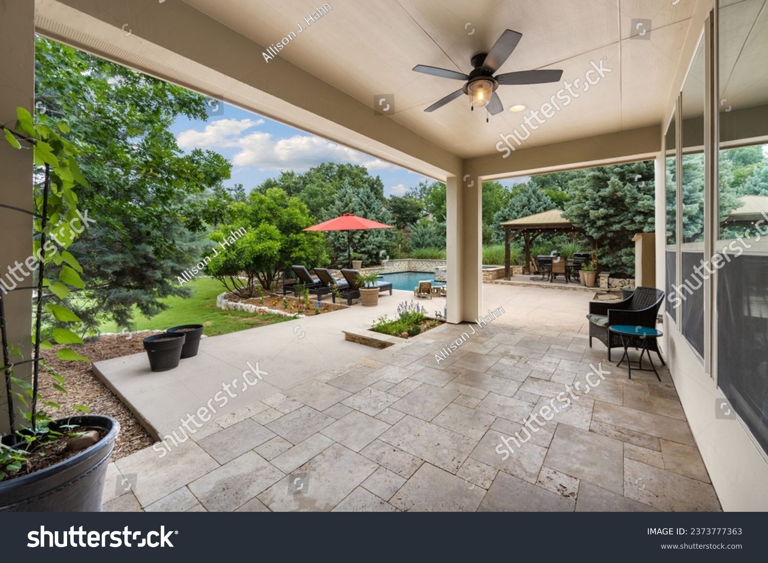 Dallas, texas - September 9th 2023: a home patio  #2373777363