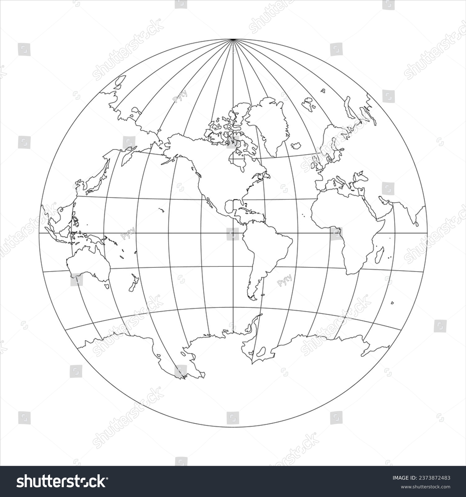 Simplified Map of World in the circle focused on - Royalty Free Stock ...