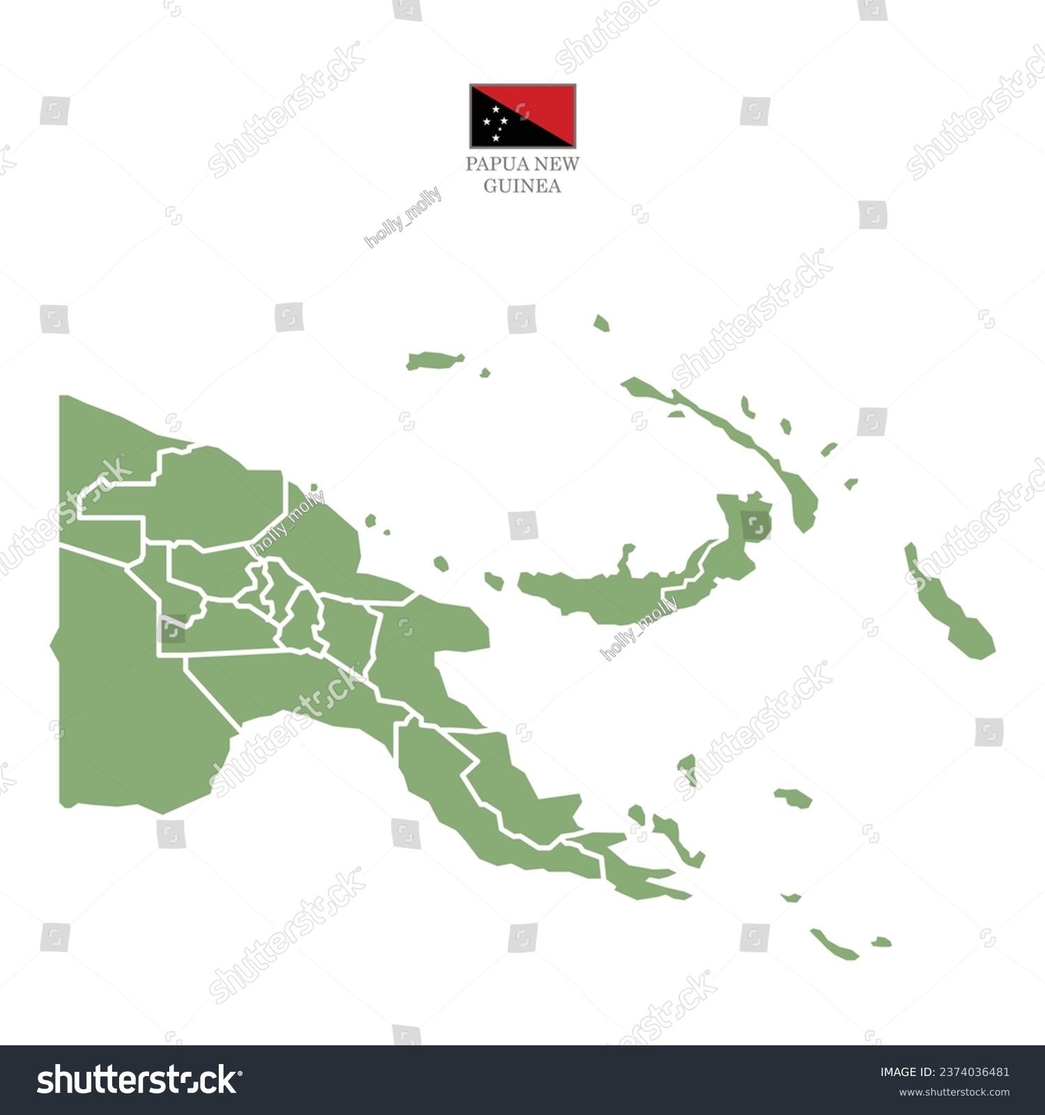 Silhouette and colored (green) papua new guinea - Royalty Free Stock ...