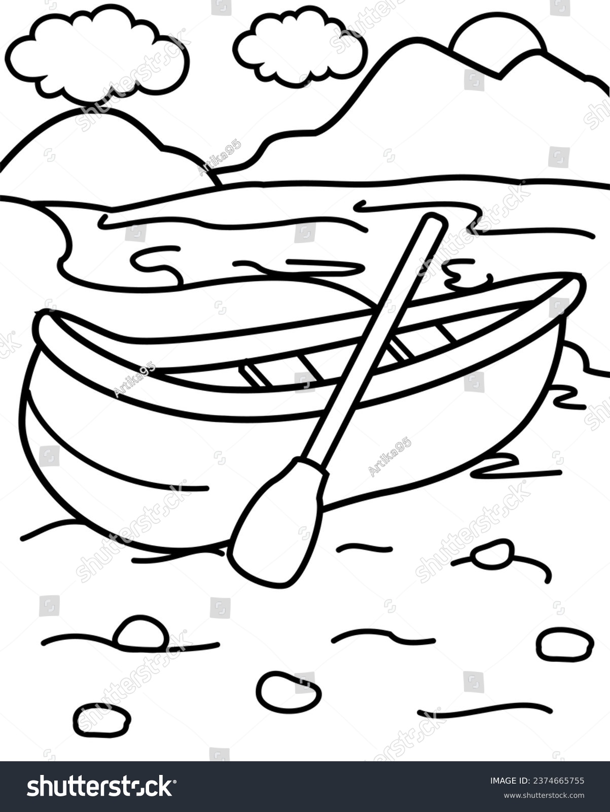 Canoe vector coloring page for kids, simple and - Royalty Free Stock ...