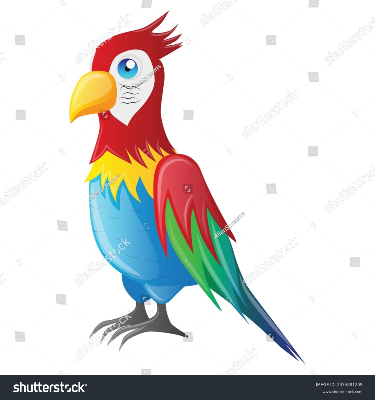 standing on legs, crested scarlet parrot ara macaw #2374891209