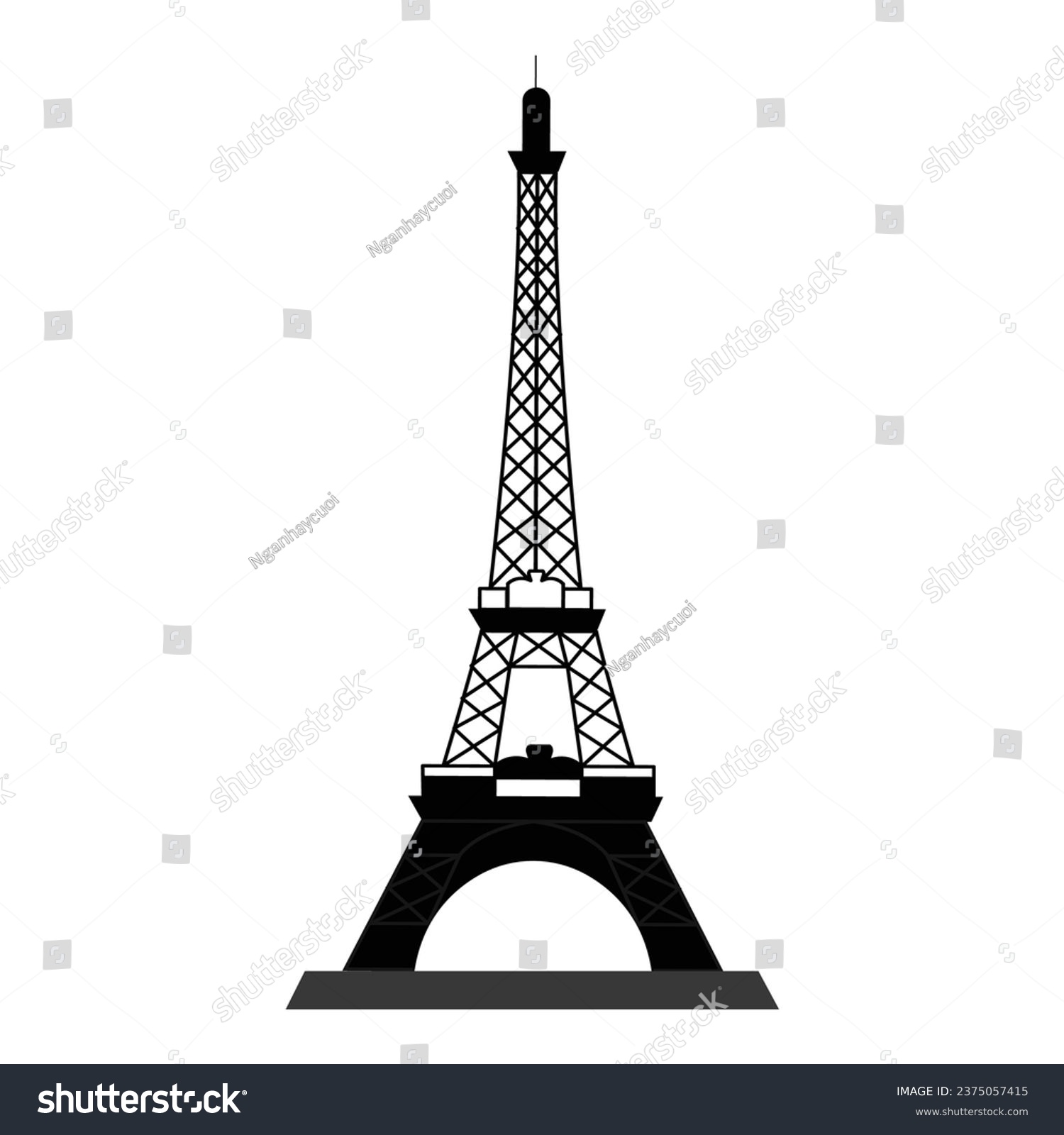 Vector eiffel tower black silhouette on white - Royalty Free Stock ...