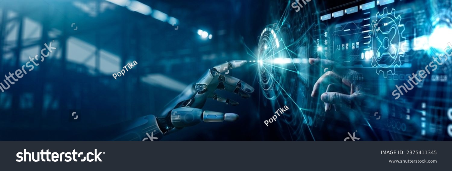 AI, Machine learning, Hands of robot and human touching on big data network connection background, Digital Transformation, Science and artificial intelligence technology, innovation and futuristic. #2375411345