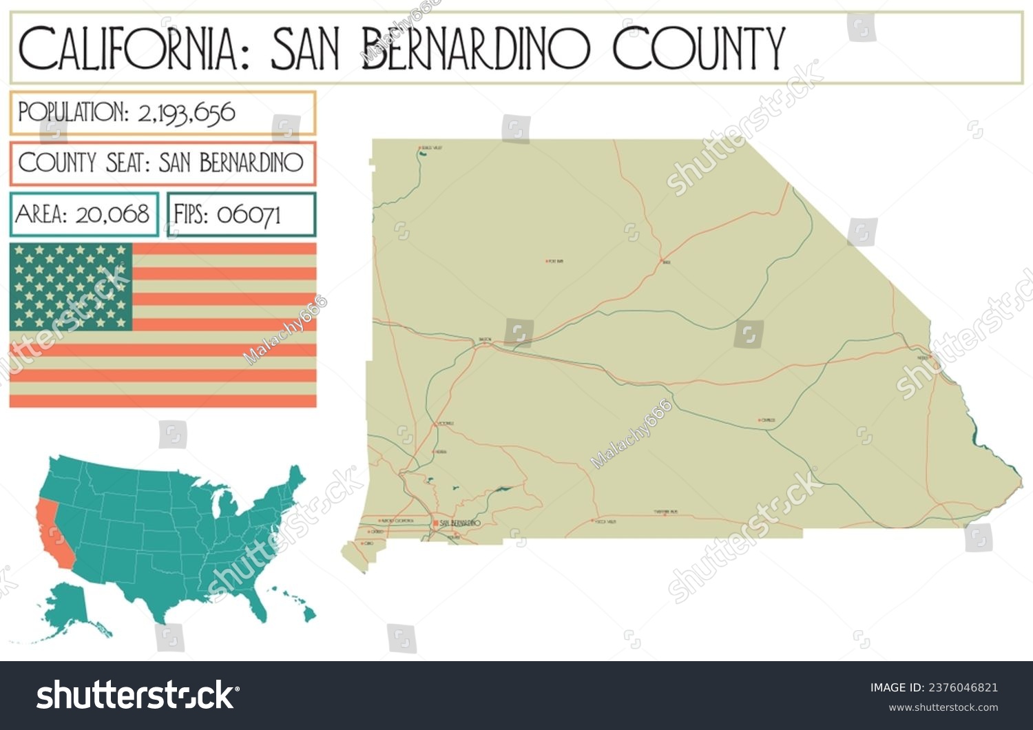 Large and detailed map of San Bernardino County - Royalty Free Stock ...