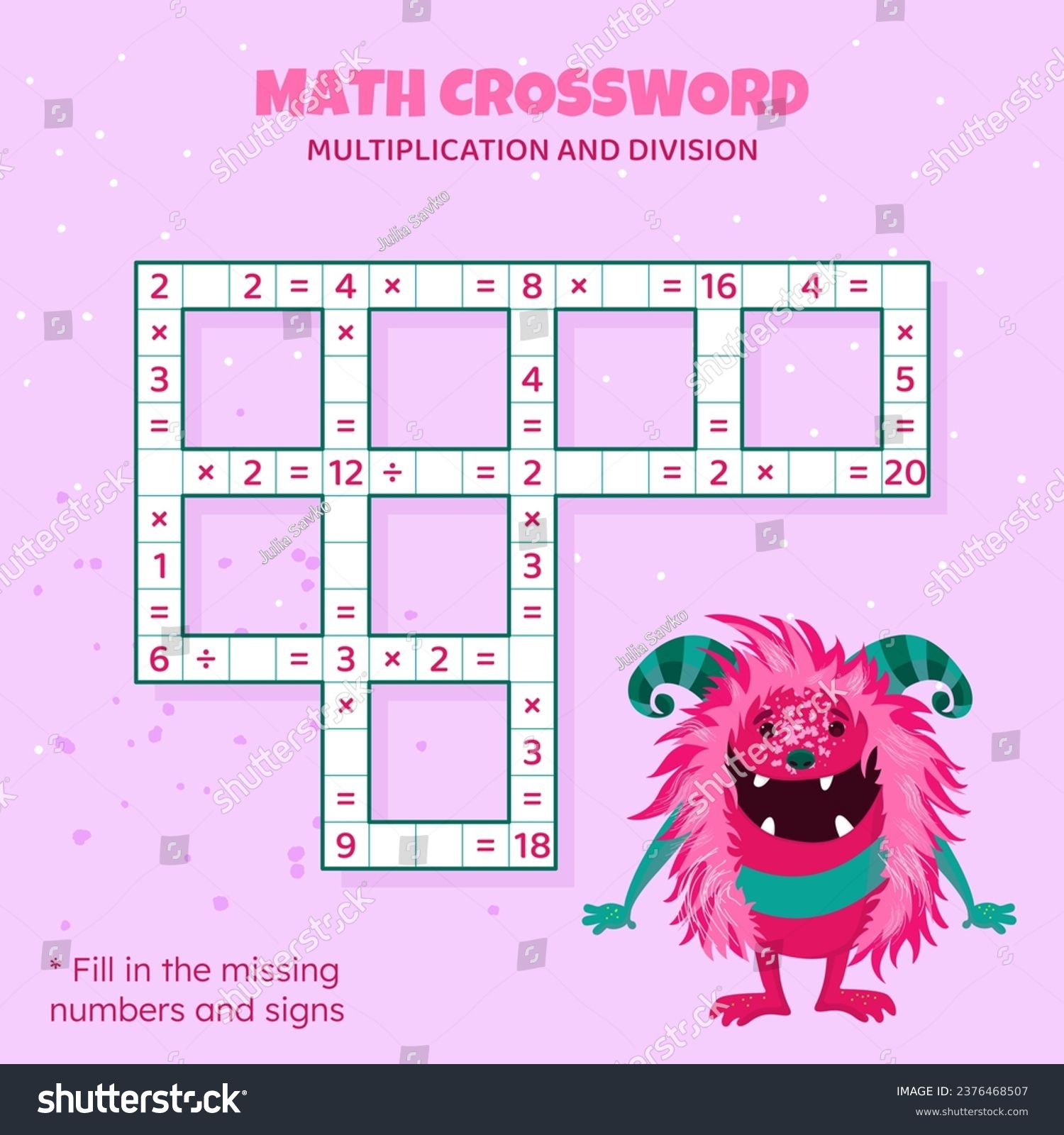 Math Crossword puzzle. Multiplication and Royalty Free Stock Vector
