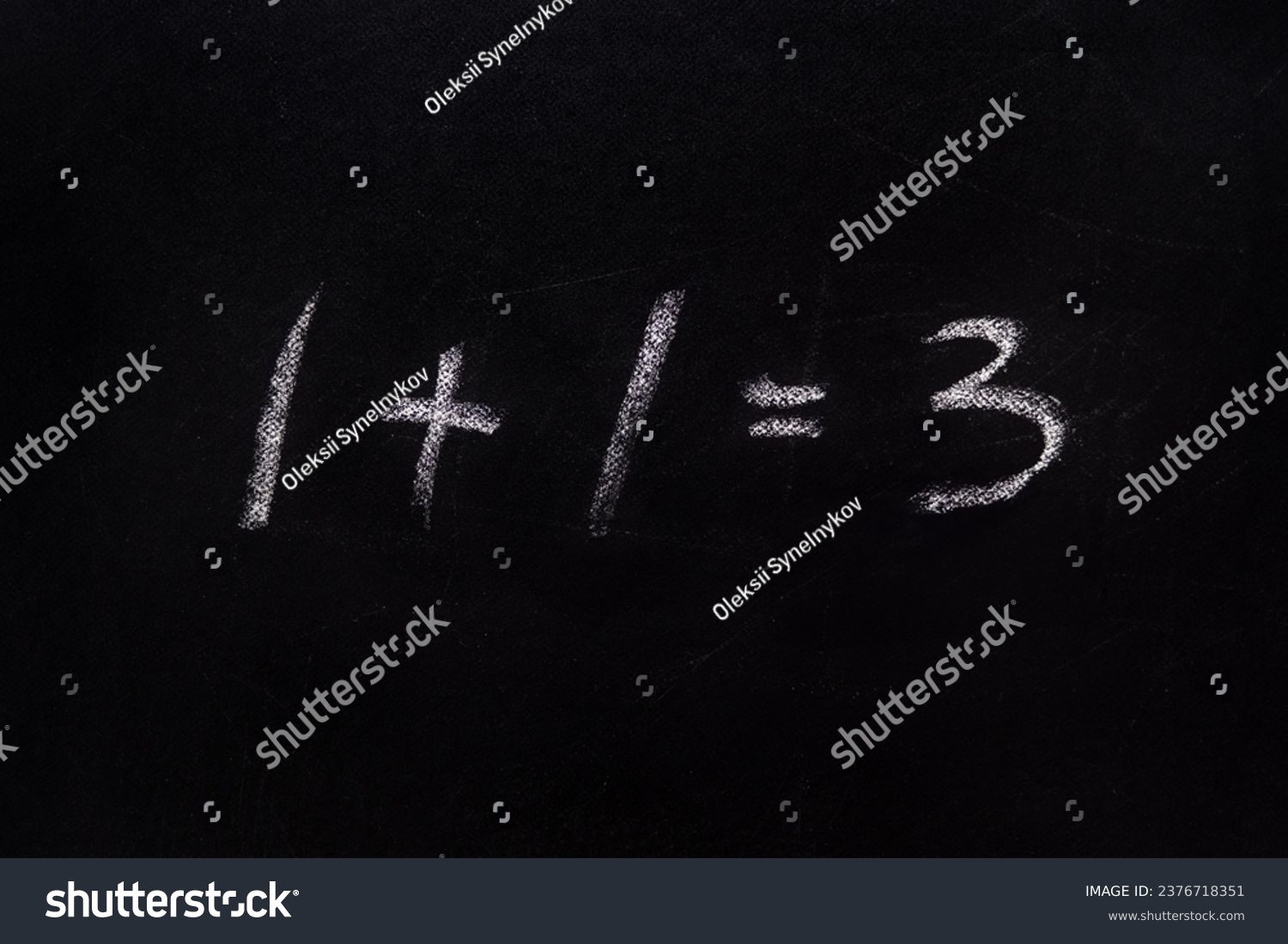 Wrong sum 1 1 3 written blackboard equation one plus one equals three written black board. Incorrect sum 1 plus 1 equals 3 writing chalkboard background. Buy two get one free. Simple math. Add. Sale #2376718351