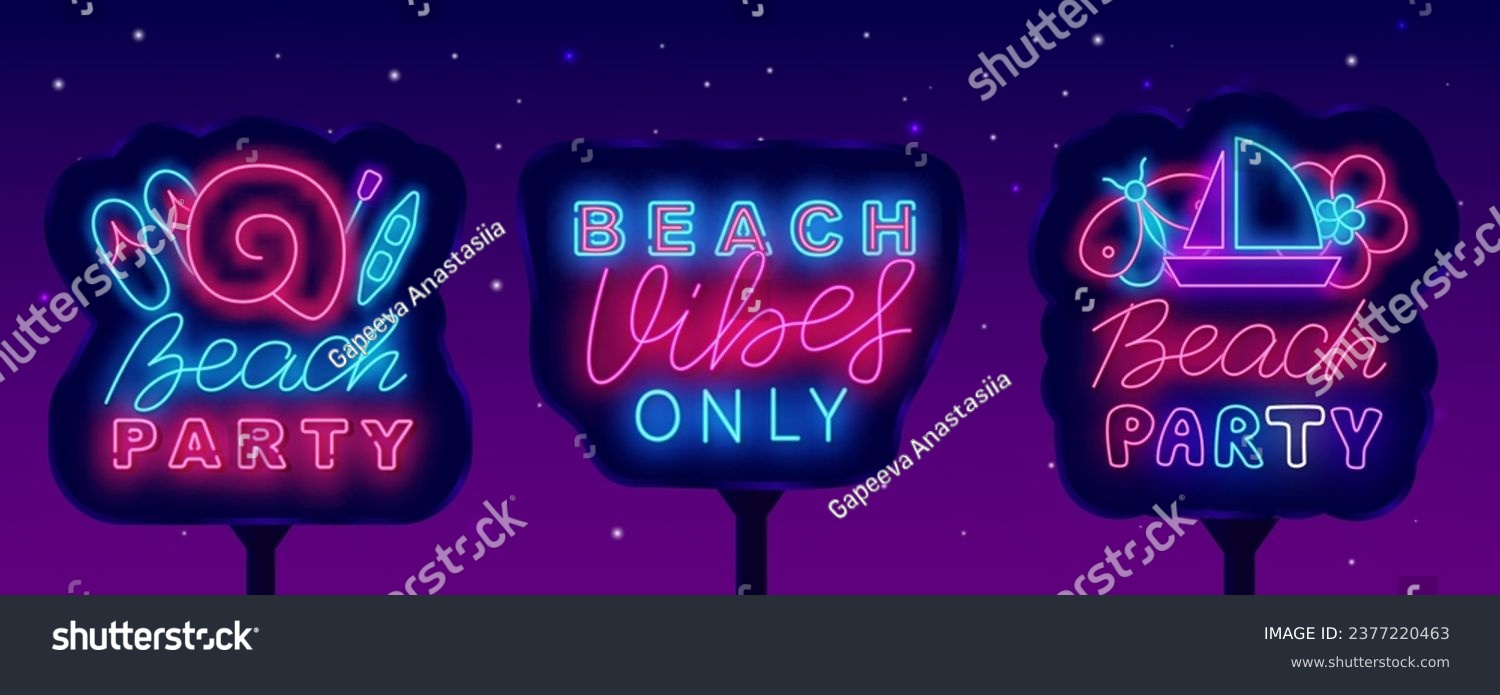 Beach party neon street billboards collection. - Royalty Free Stock ...