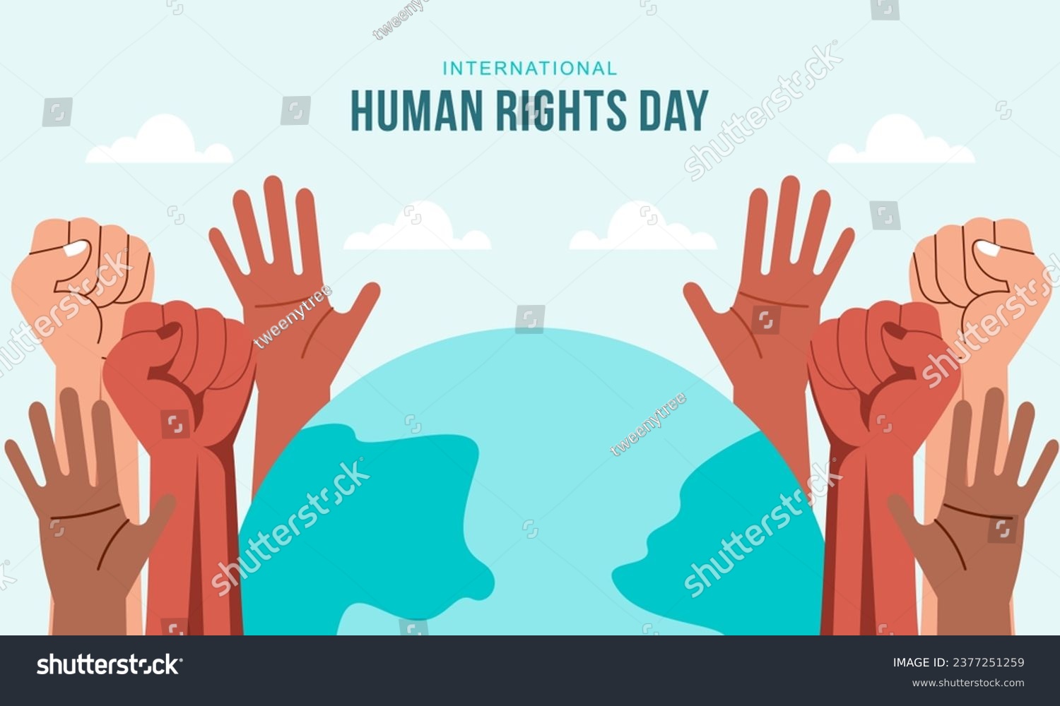 Hand Drawn International Human Rights Day Background with Hands #2377251259