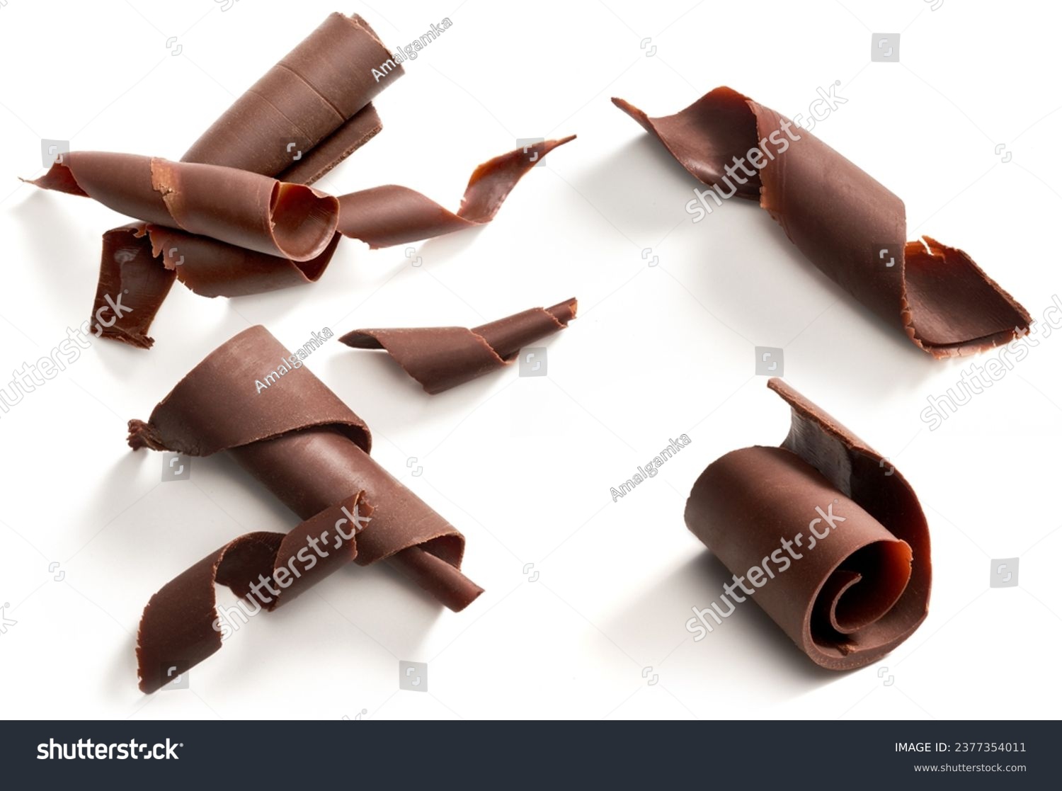 Chocolate curls set. Isolated on white #2377354011